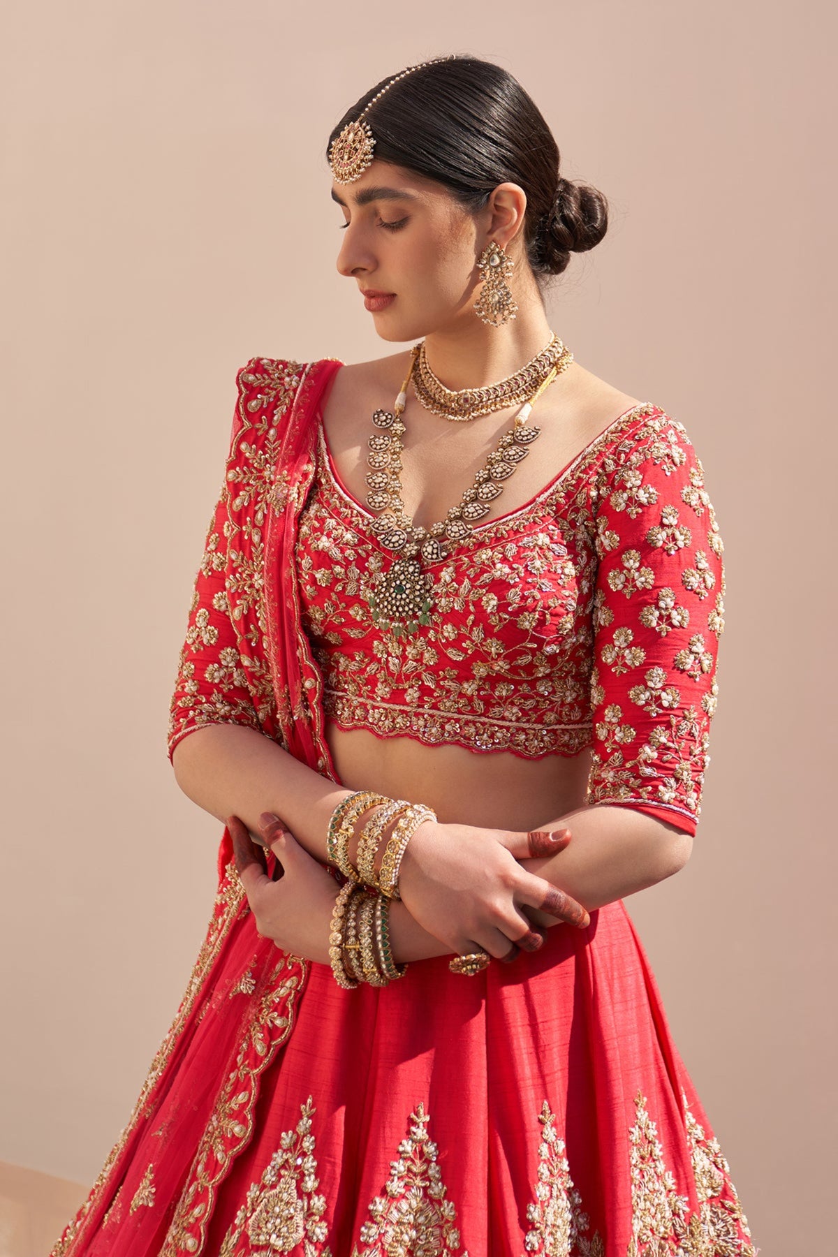 Double Dupatta Lehenga Set in Red