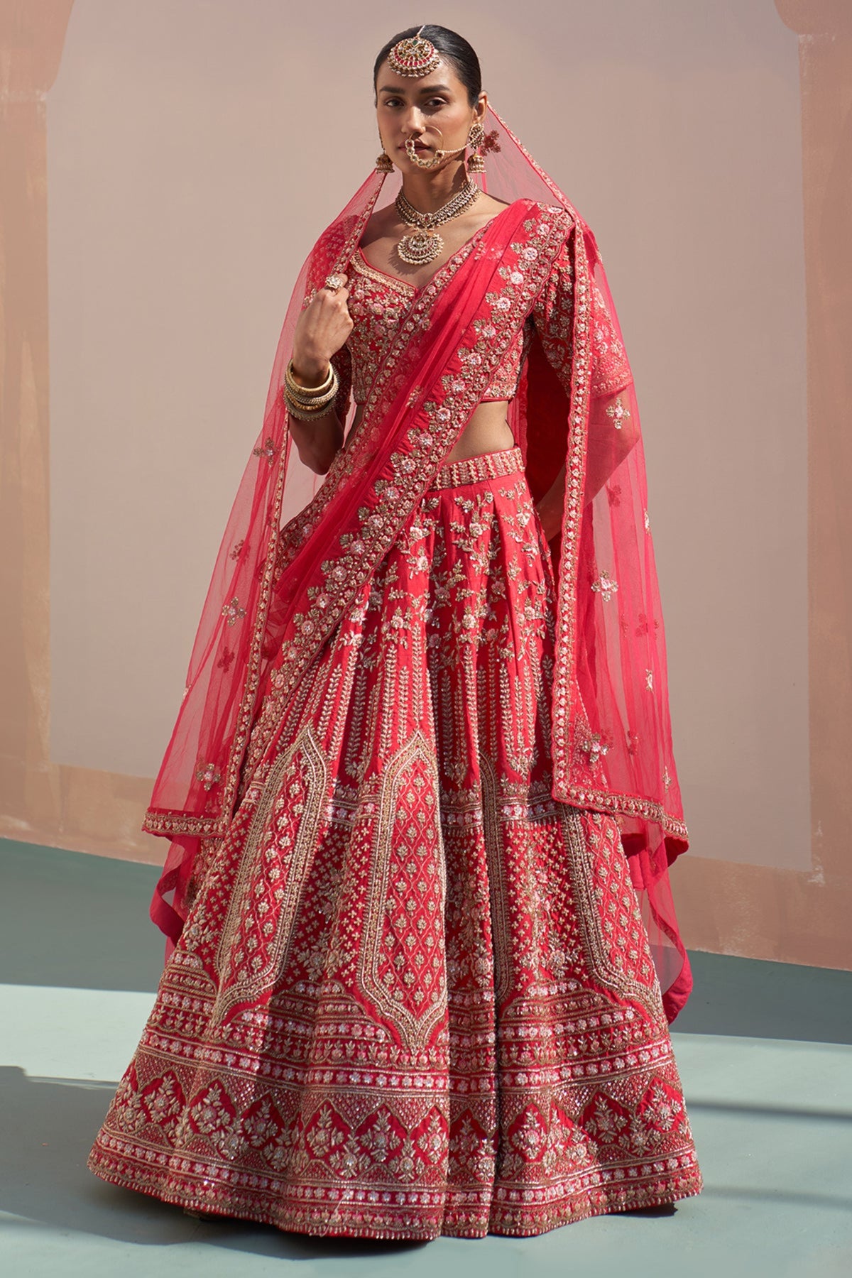 Raw Silk Double Dupatta Lehenga Set