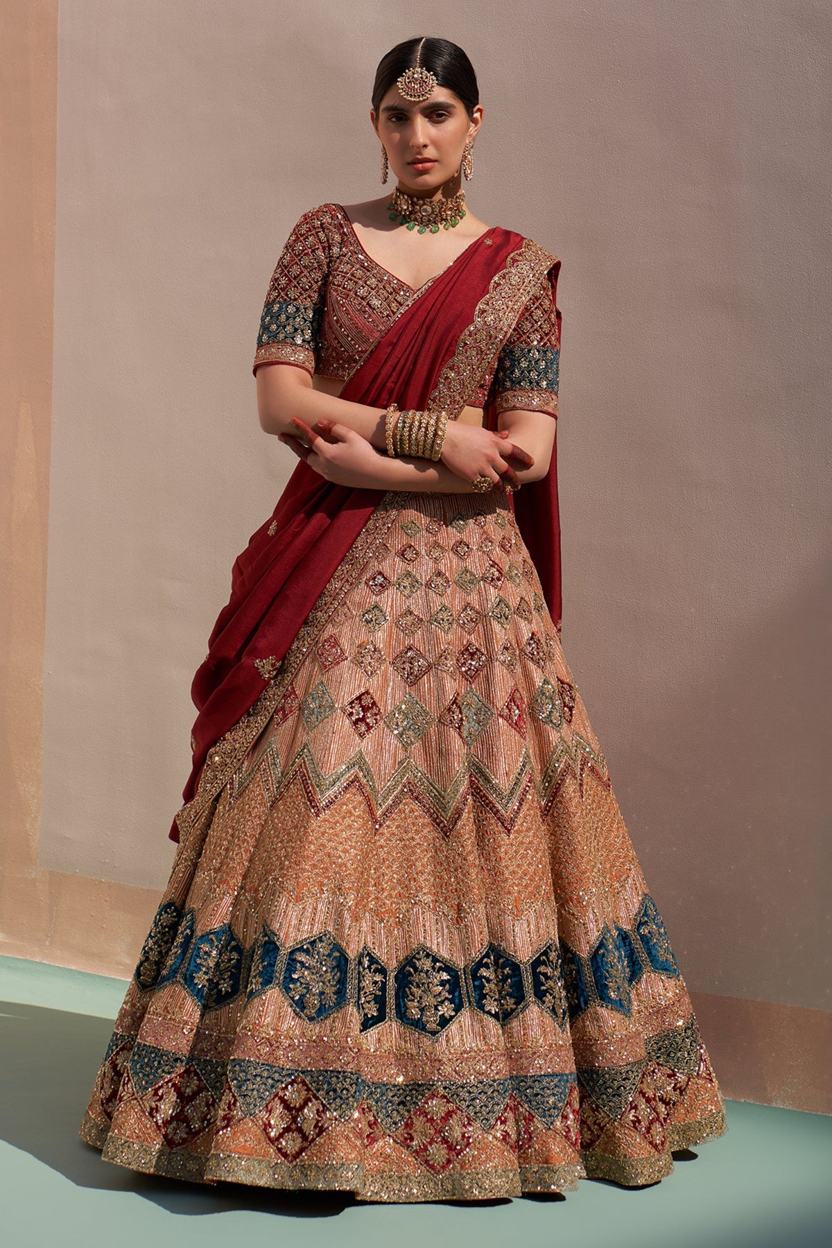 Nude Raw Silk Lehenga Set