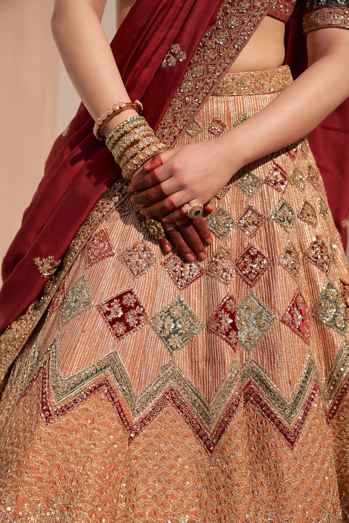 Nude Raw Silk Lehenga Set