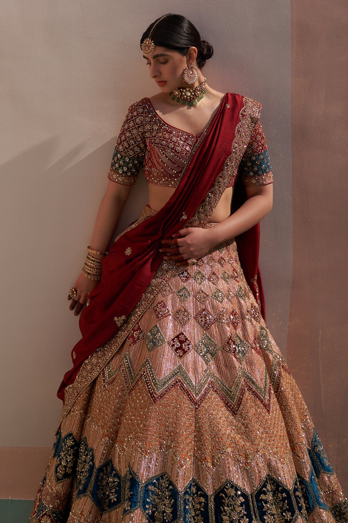 Nude Raw Silk Lehenga Set