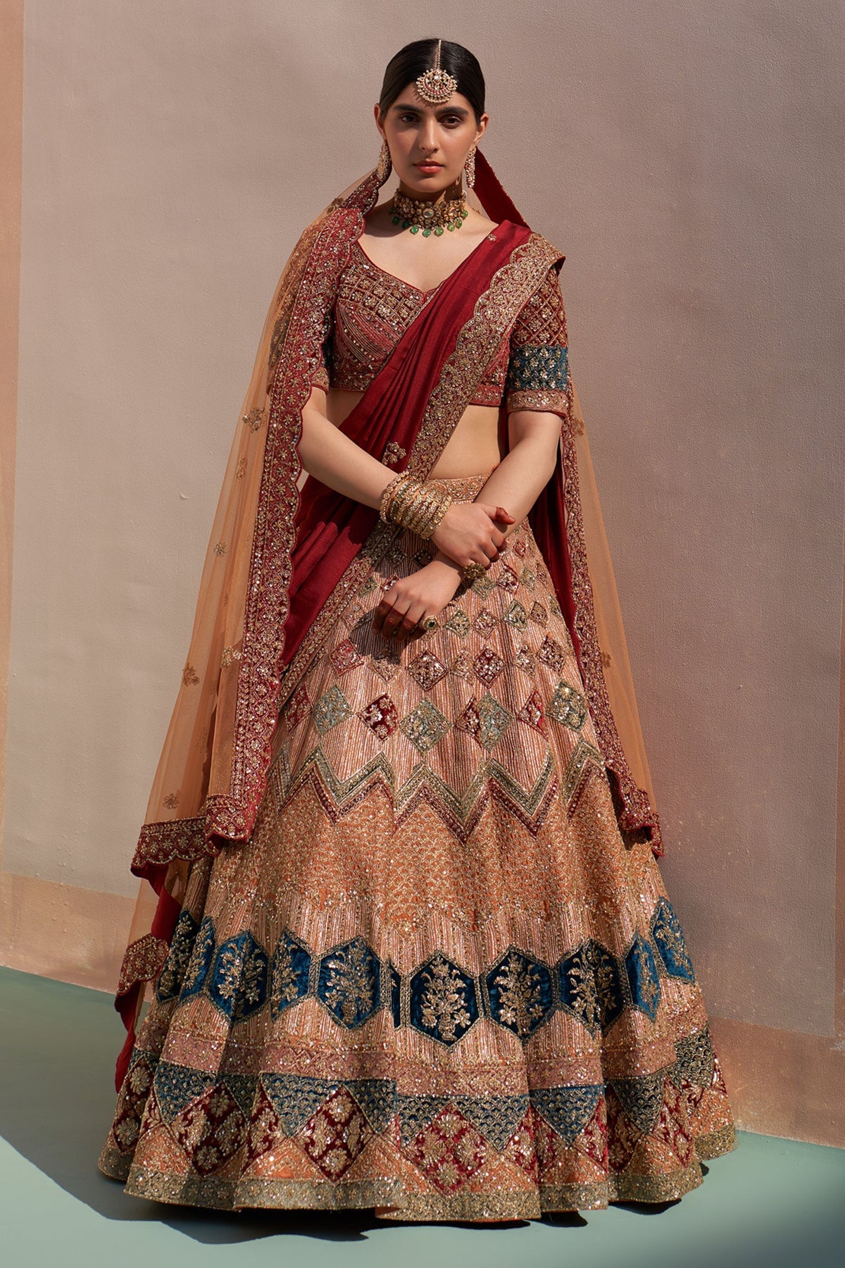 Nude Raw Silk Lehenga Set