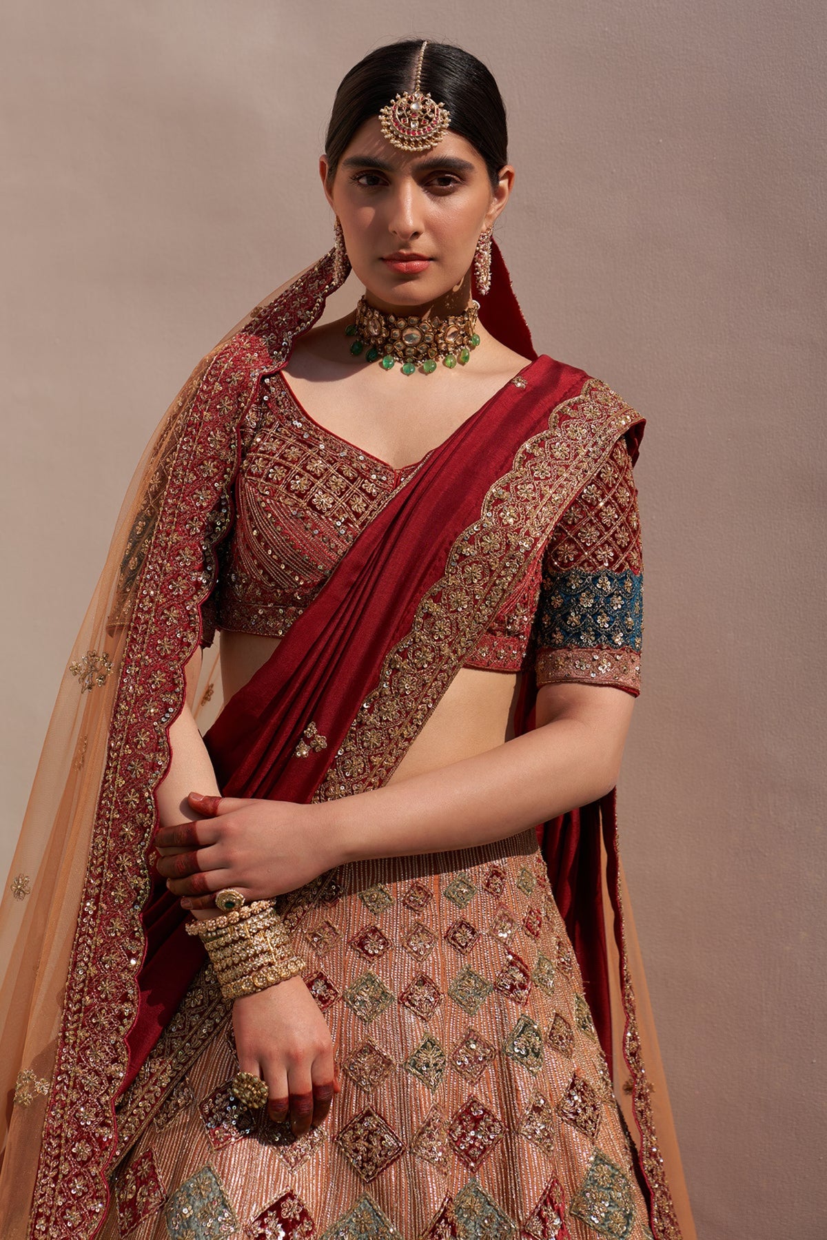 Nude Raw Silk Lehenga Set