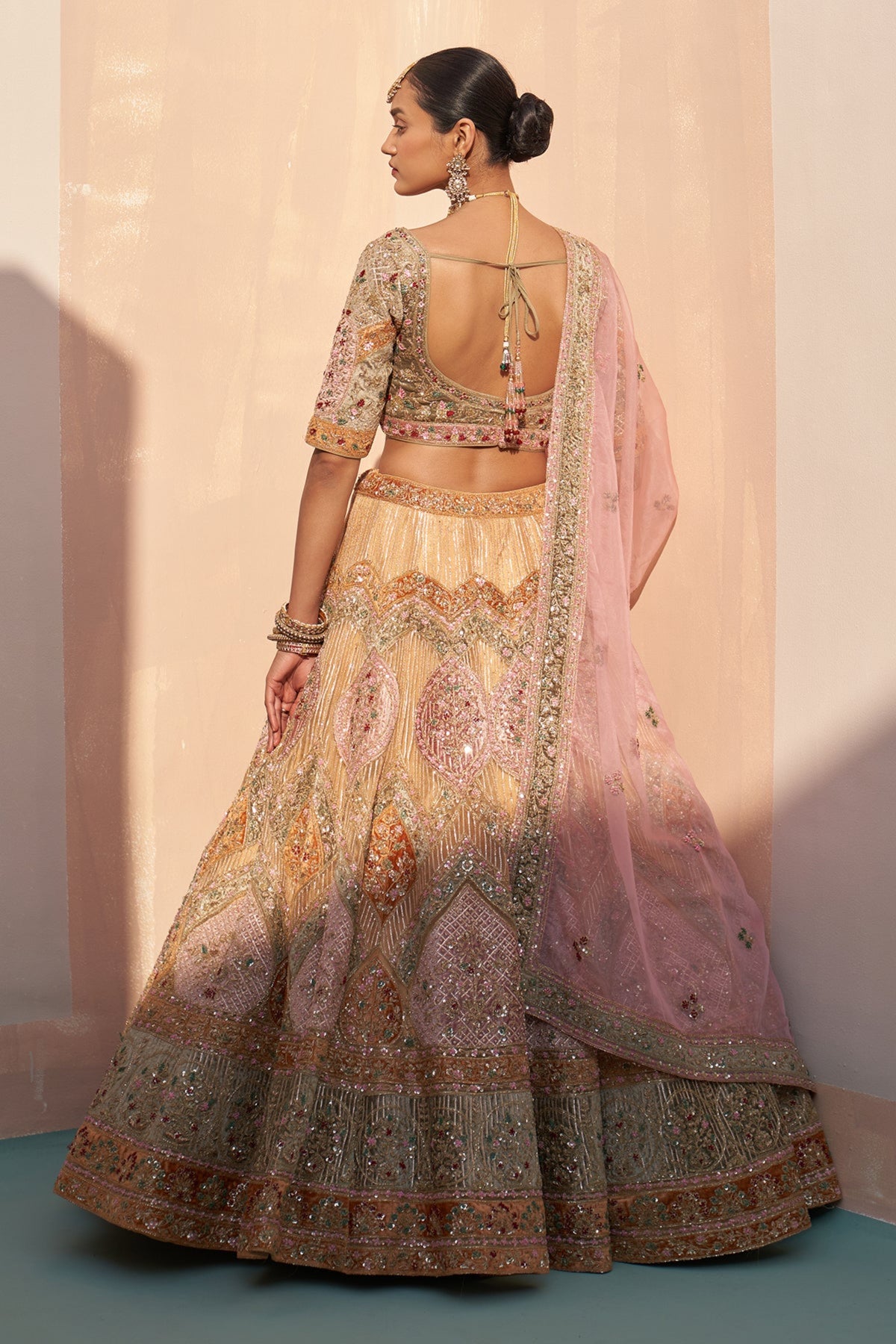 Gold Organza Double Dupatta Lehenga Set