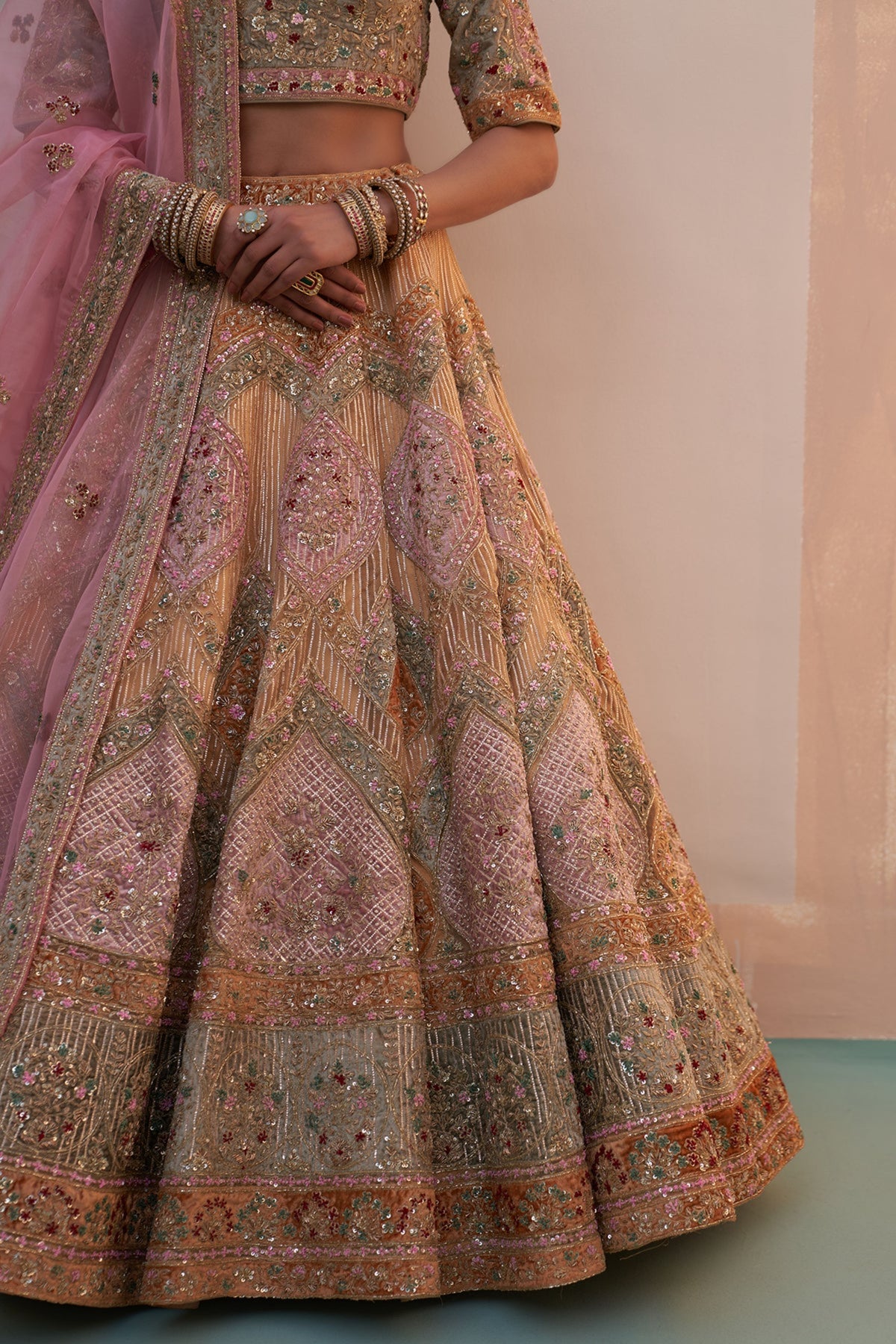 Gold Organza Double Dupatta Lehenga Set