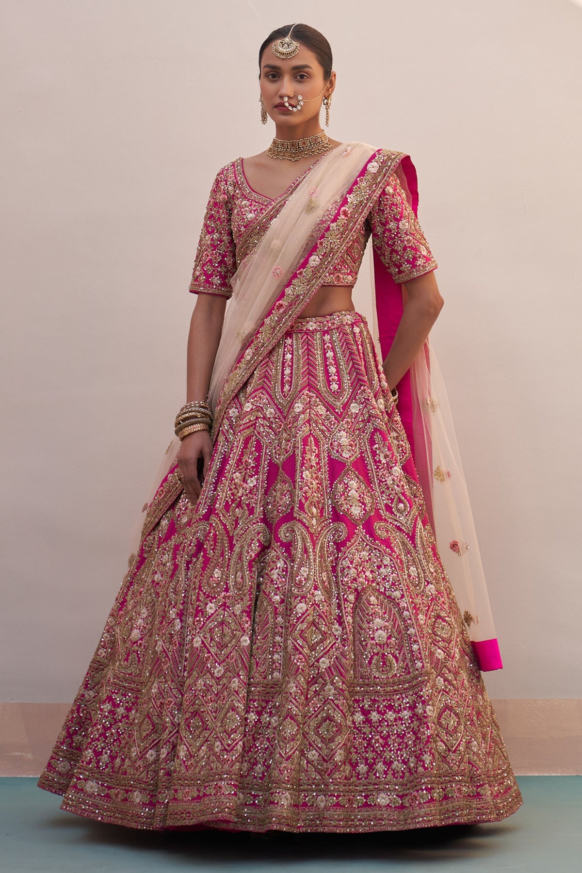 Pink Double Dupatta Lehenga Set