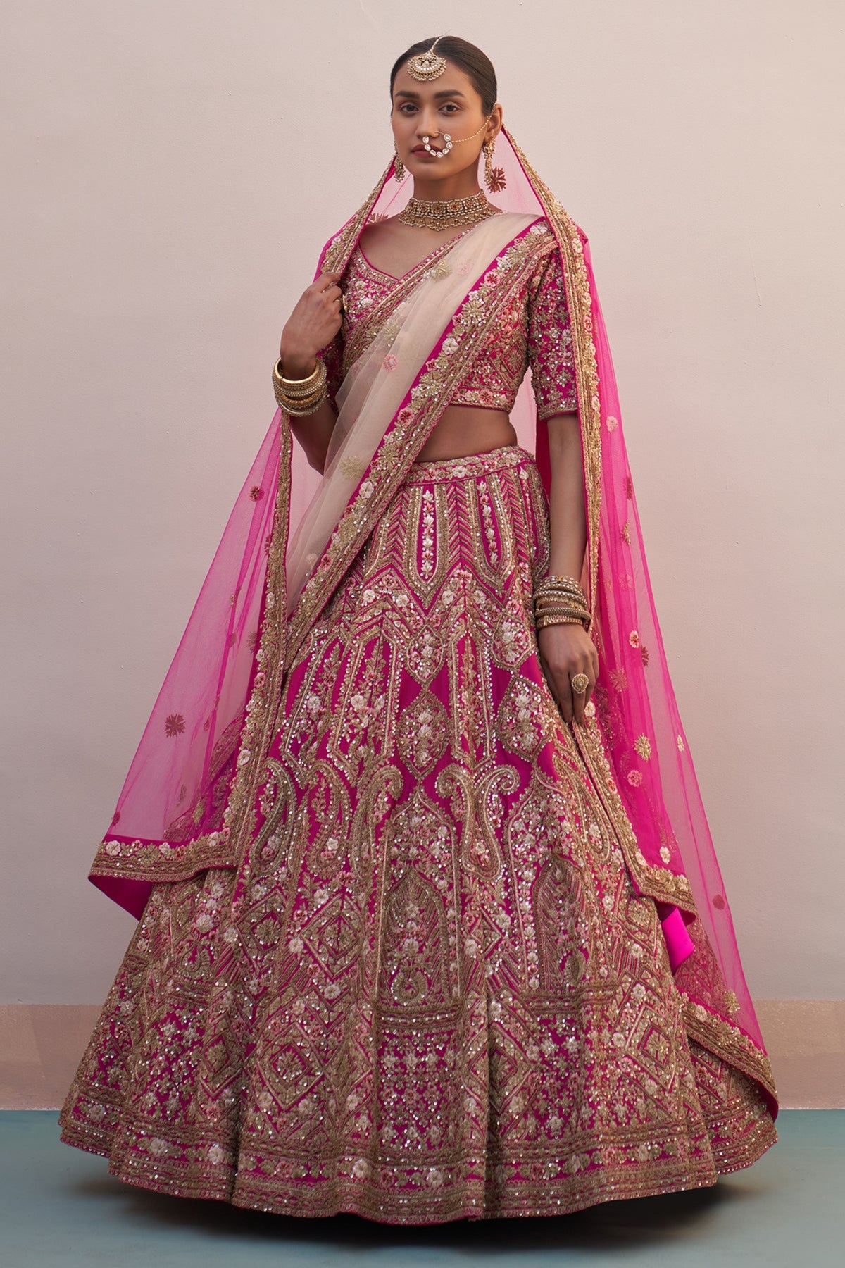 Pink Double Dupatta Lehenga Set