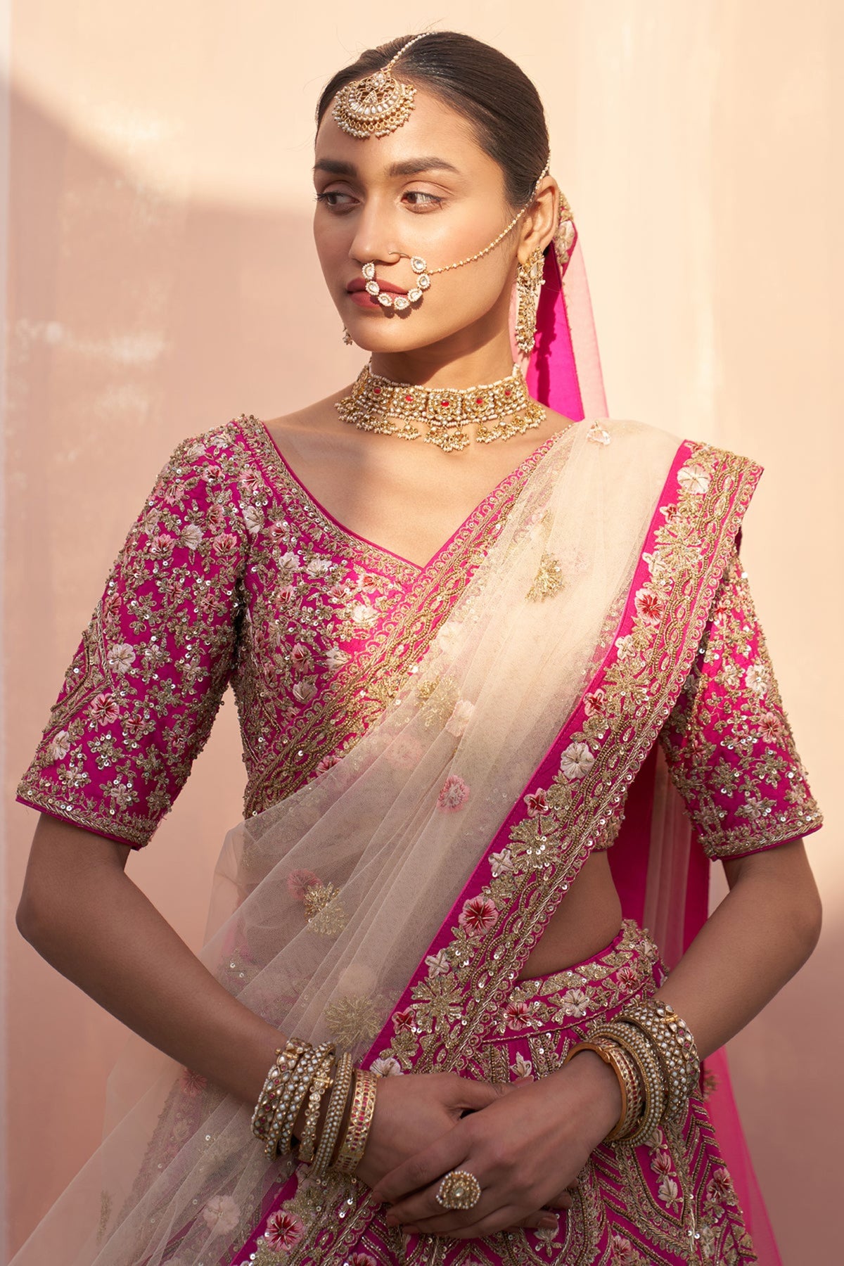 Pink Double Dupatta Lehenga Set