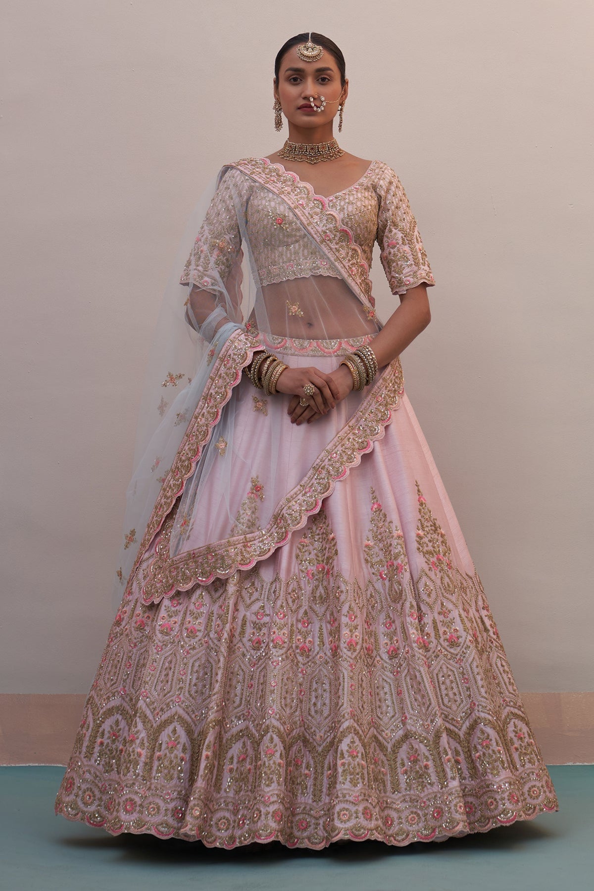 Blush Pink Double Dupatta Lehenga Set