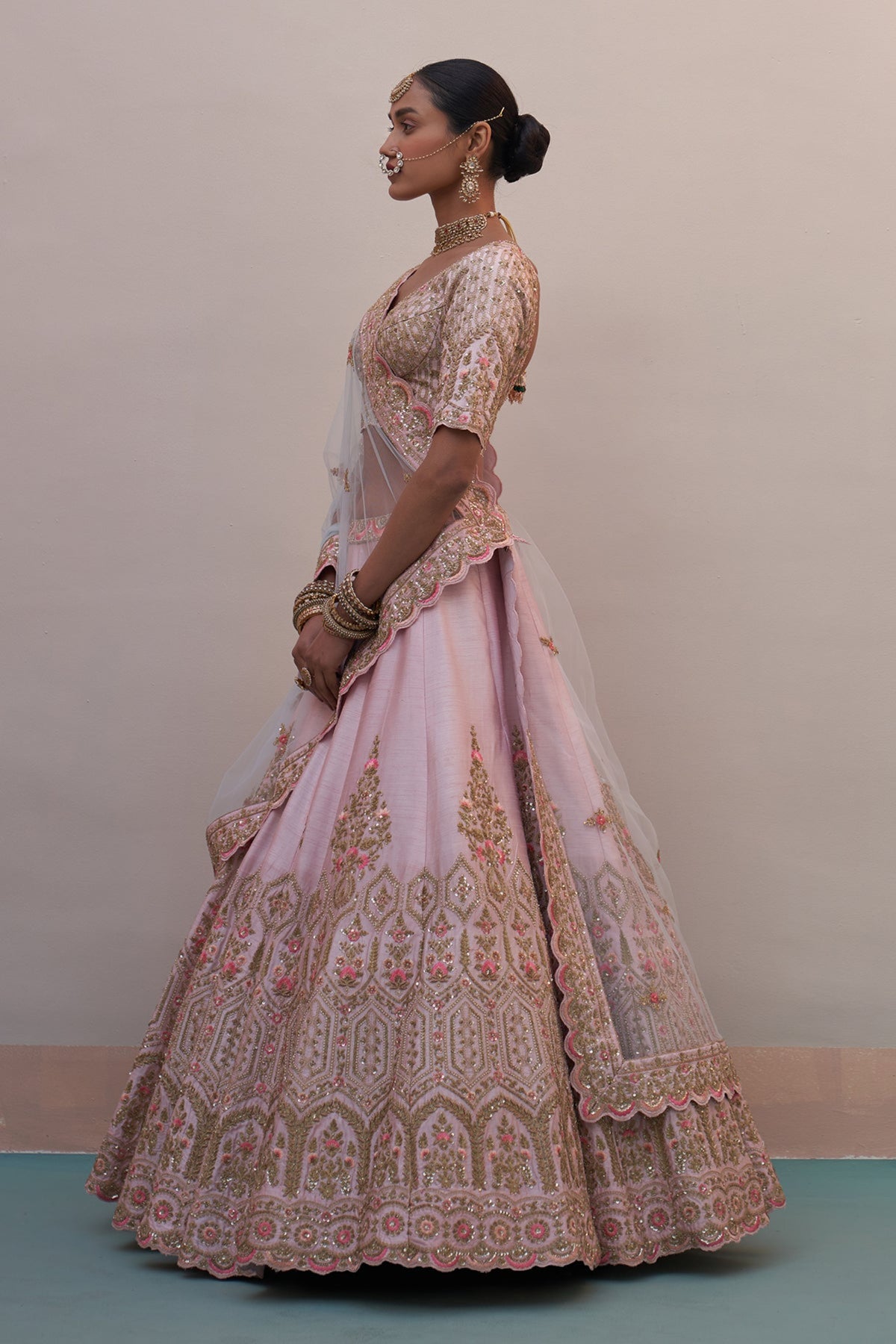 Blush Pink Double Dupatta Lehenga Set