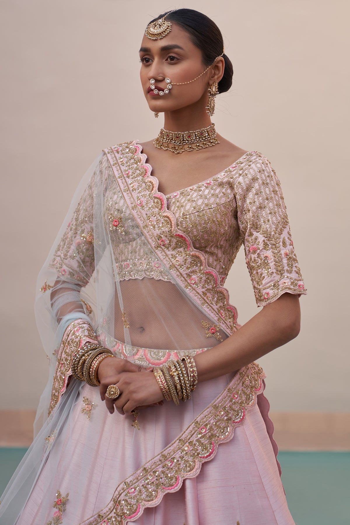 Blush Pink Double Dupatta Lehenga Set