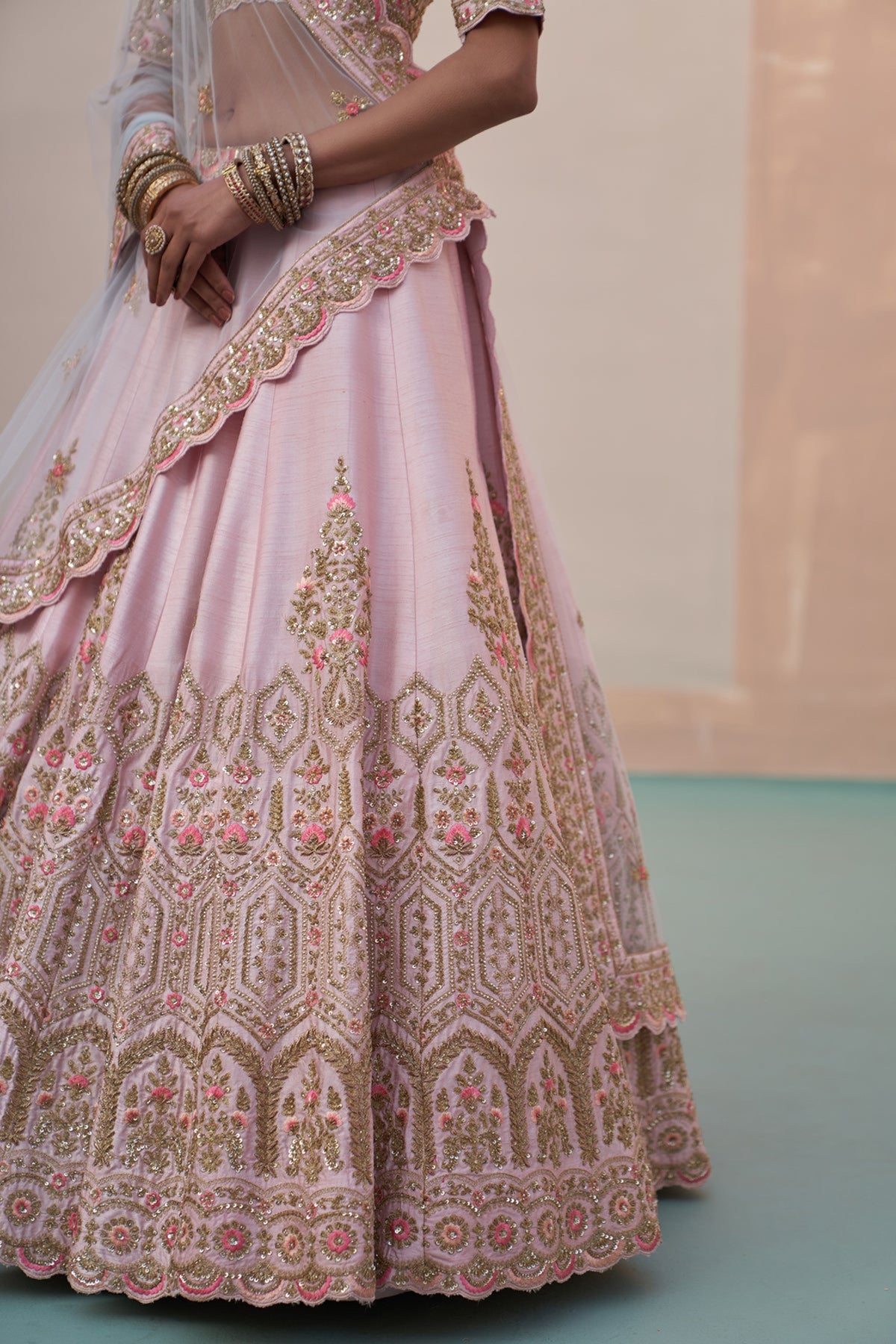 Blush Pink Double Dupatta Lehenga Set