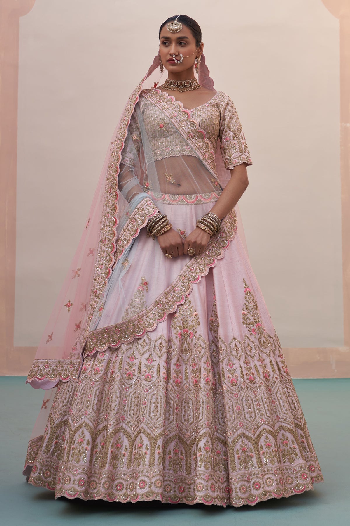 Blush Pink Double Dupatta Lehenga Set