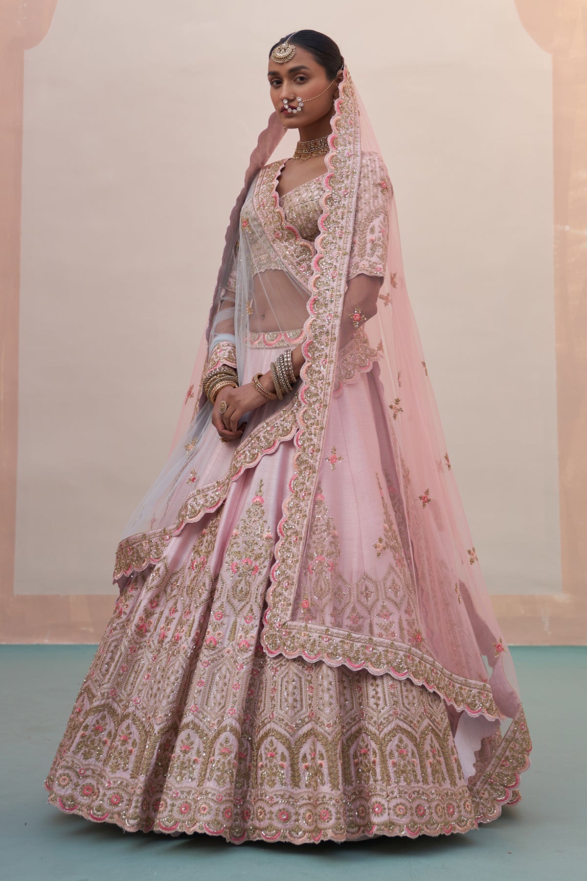 Blush Pink Double Dupatta Lehenga Set