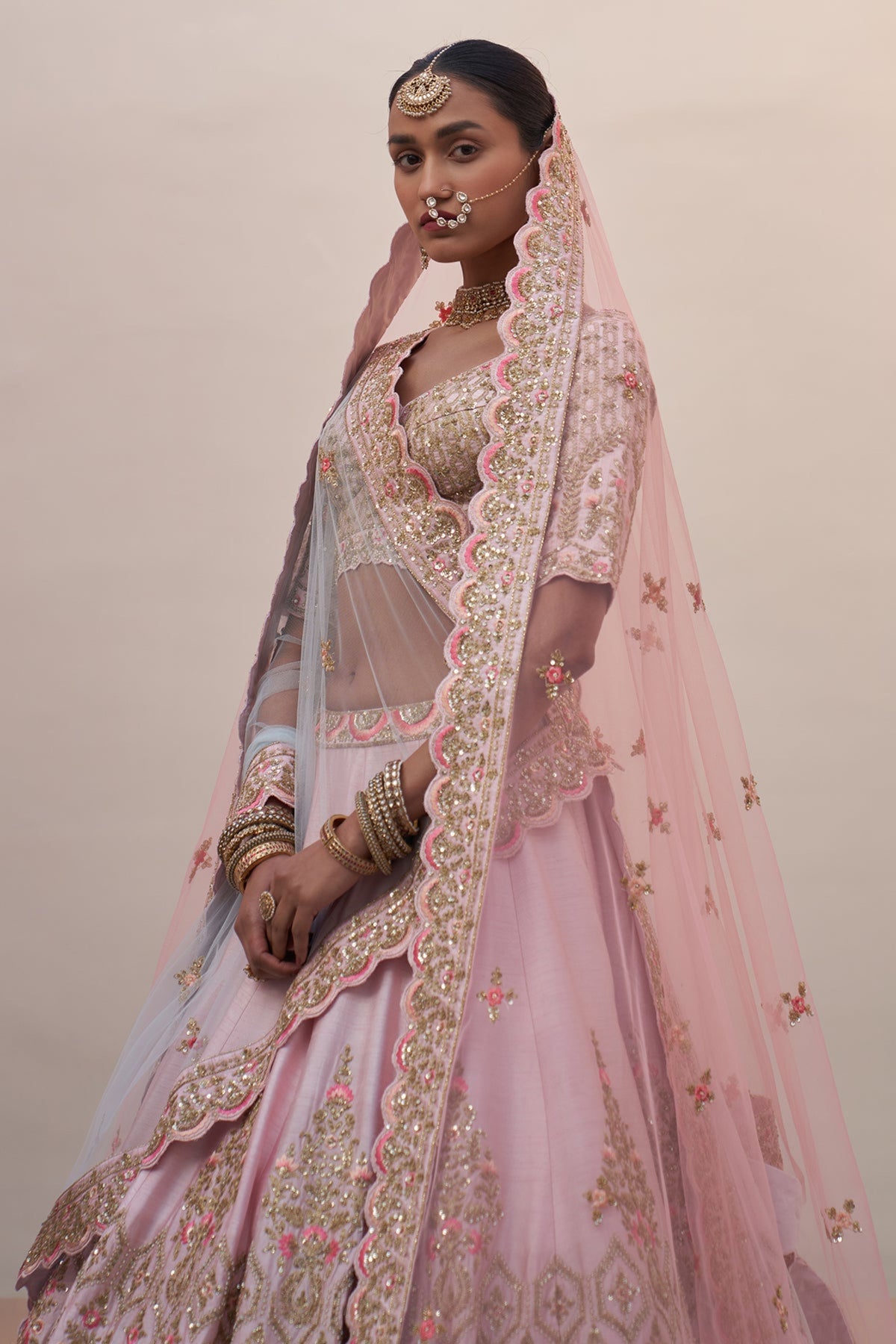 Blush Pink Double Dupatta Lehenga Set