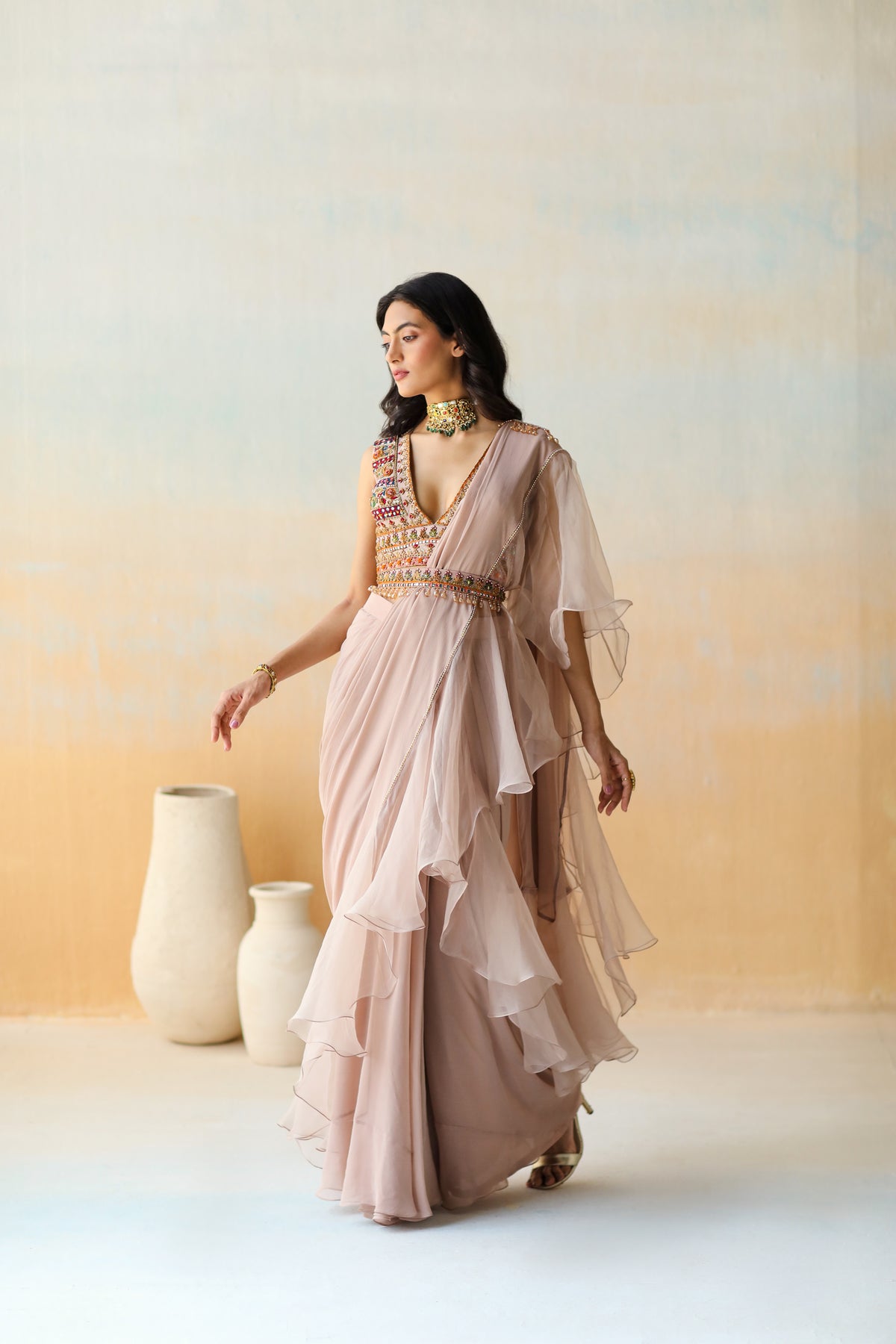 Pre-draped Saree Set