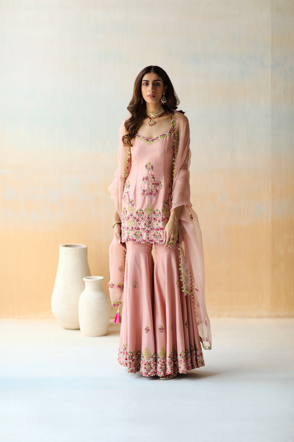 Onion Pink Sharara Set