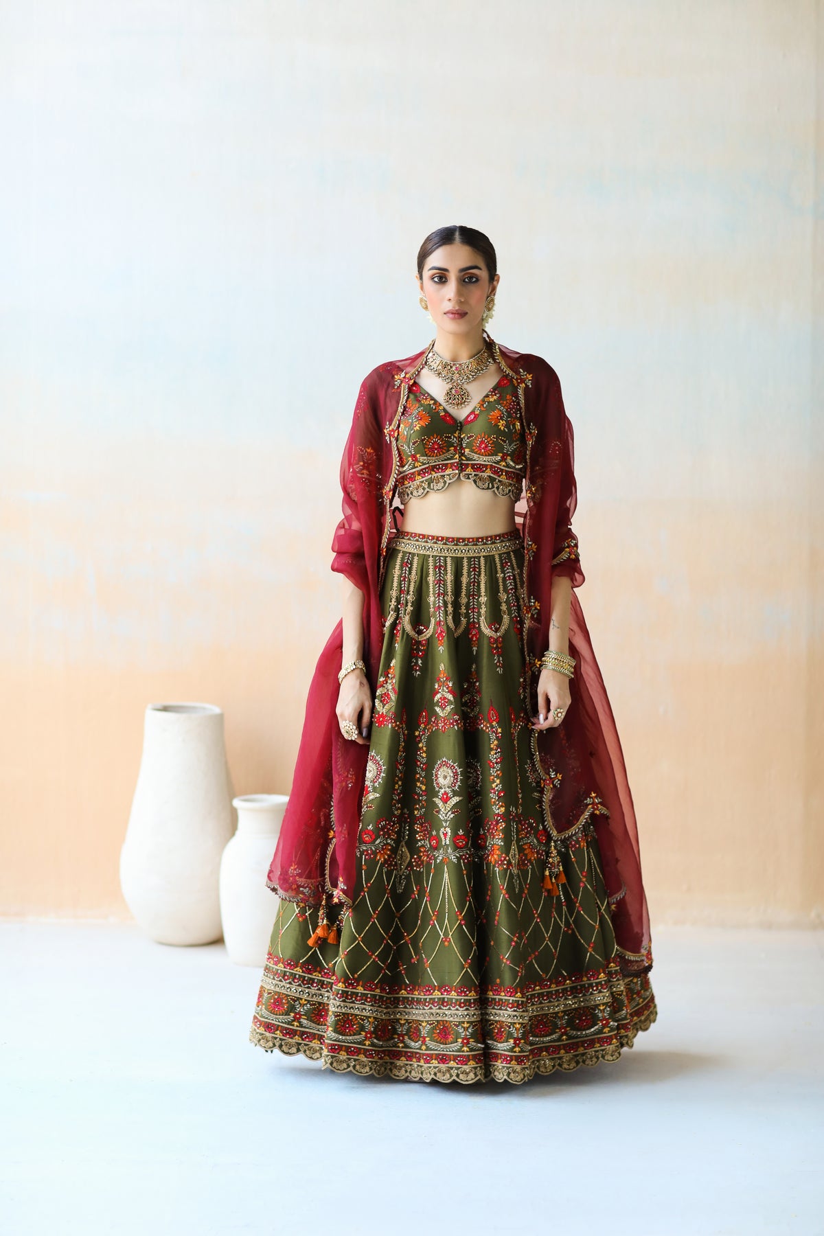 Deep Olive Lehenga Set