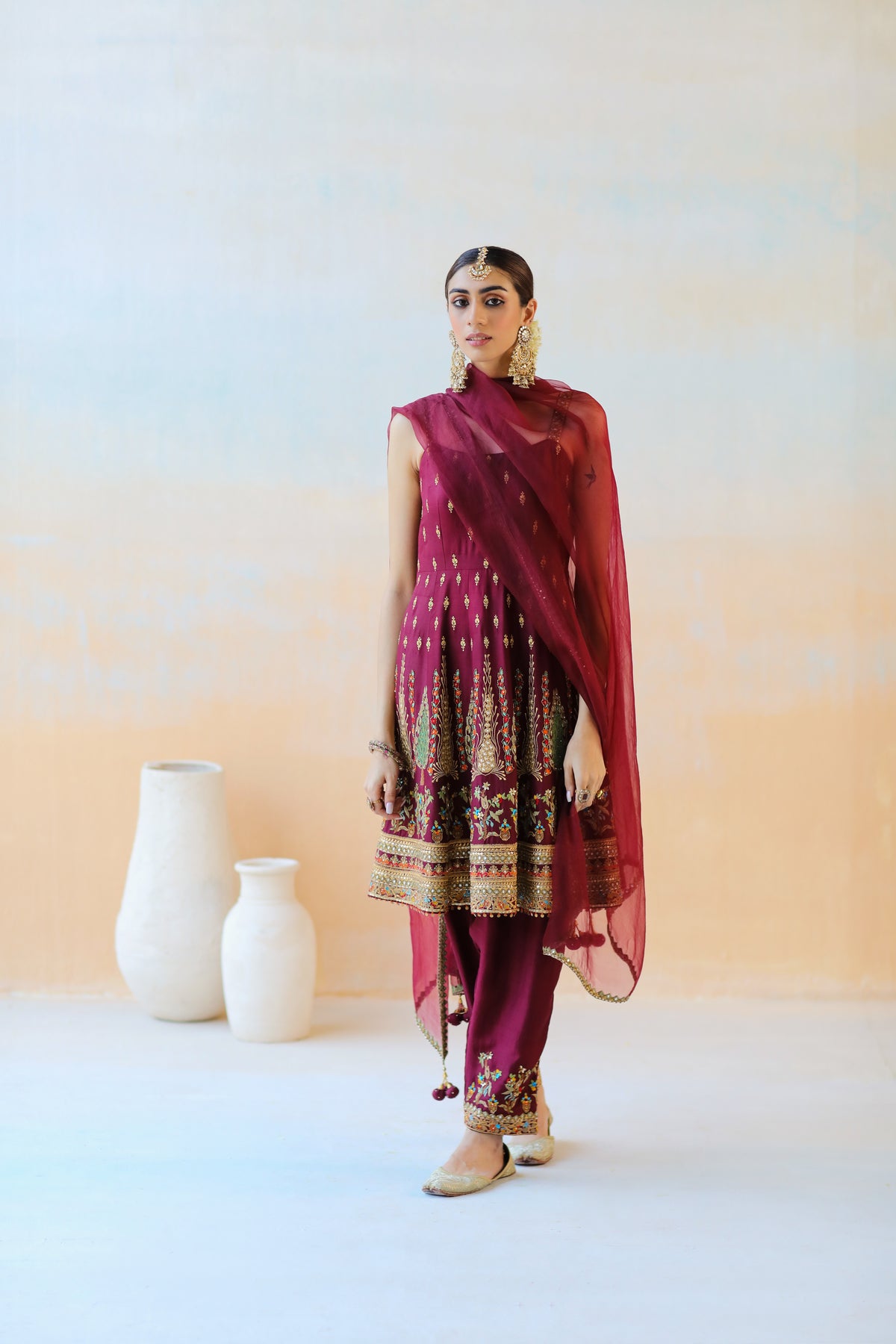 Burgundy Anarkali Set