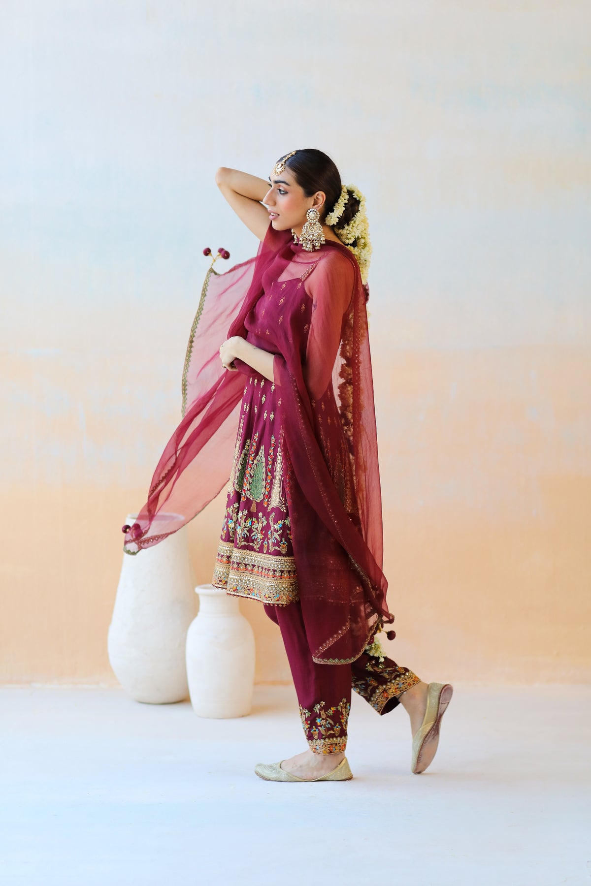 Burgundy Anarkali Set