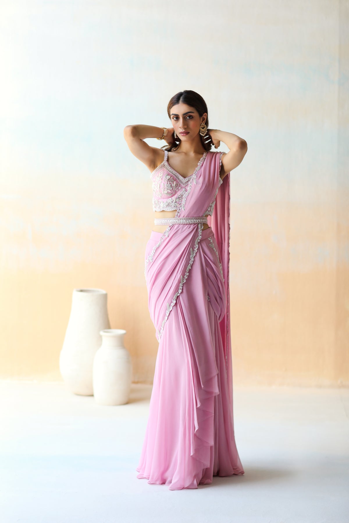 Lilac Pre-draped Saree Set