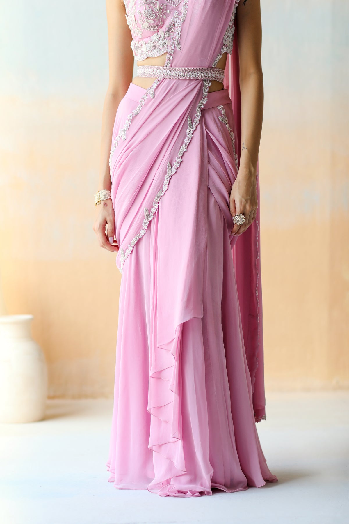 Lilac Pre-draped Saree Set