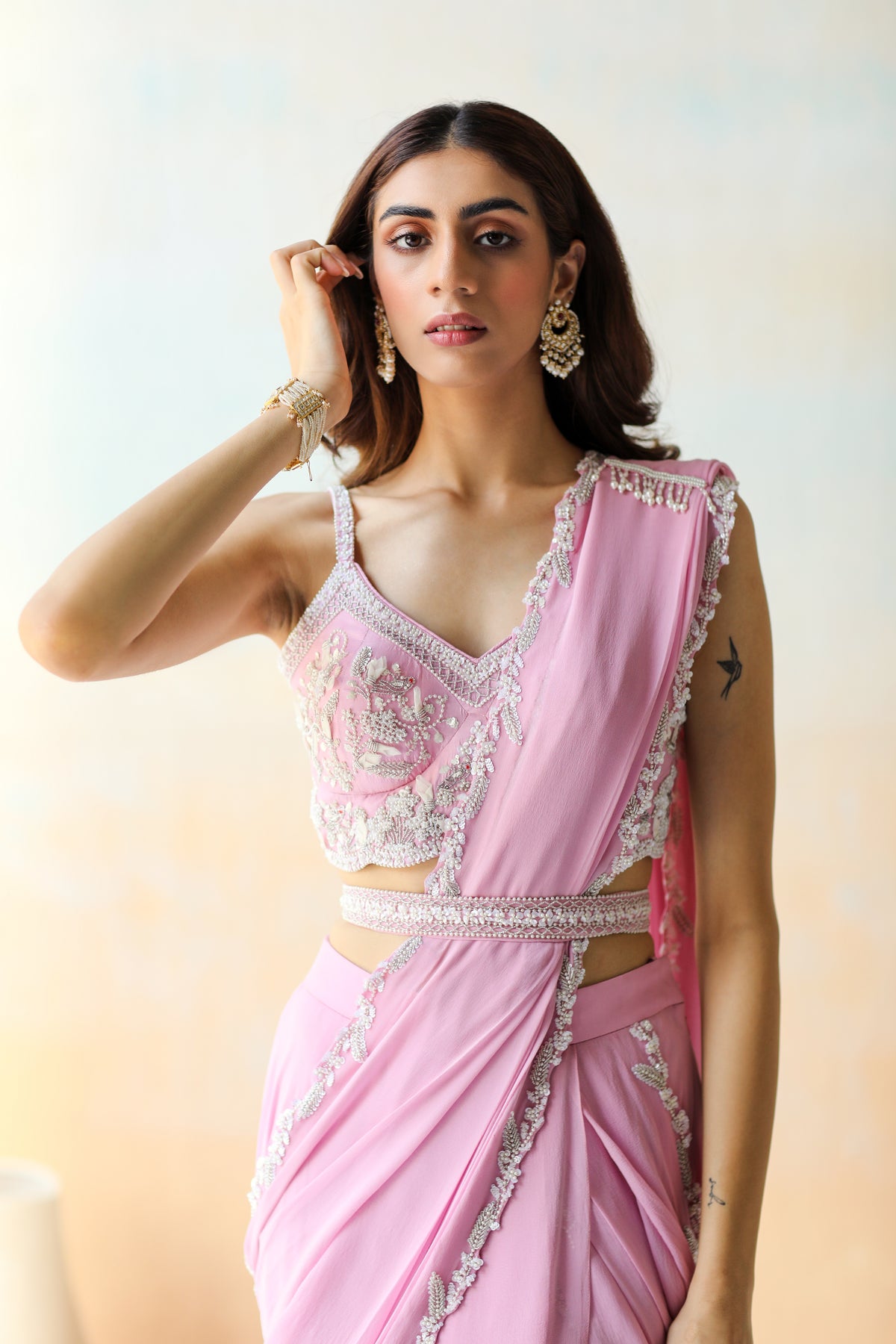 Lilac Pre-draped Saree Set