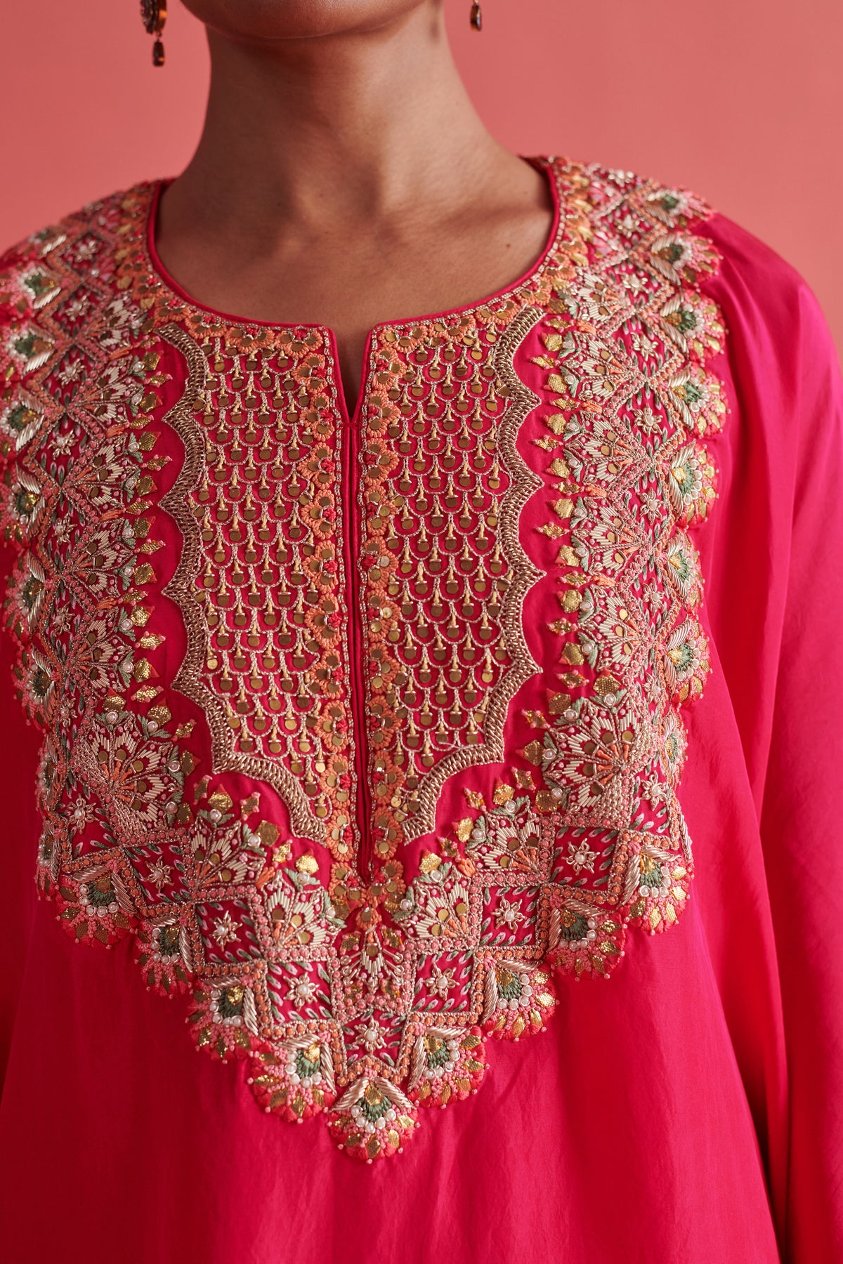 Rani Pink Embroidered Kurta Set