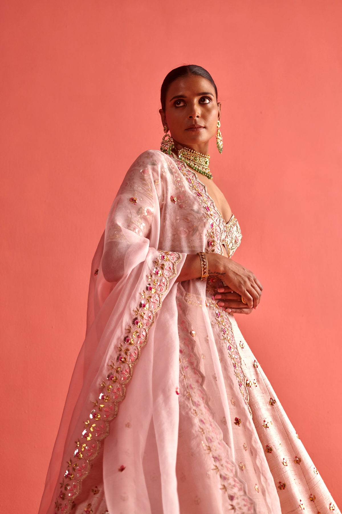 Powder Pink Organza Dupatta