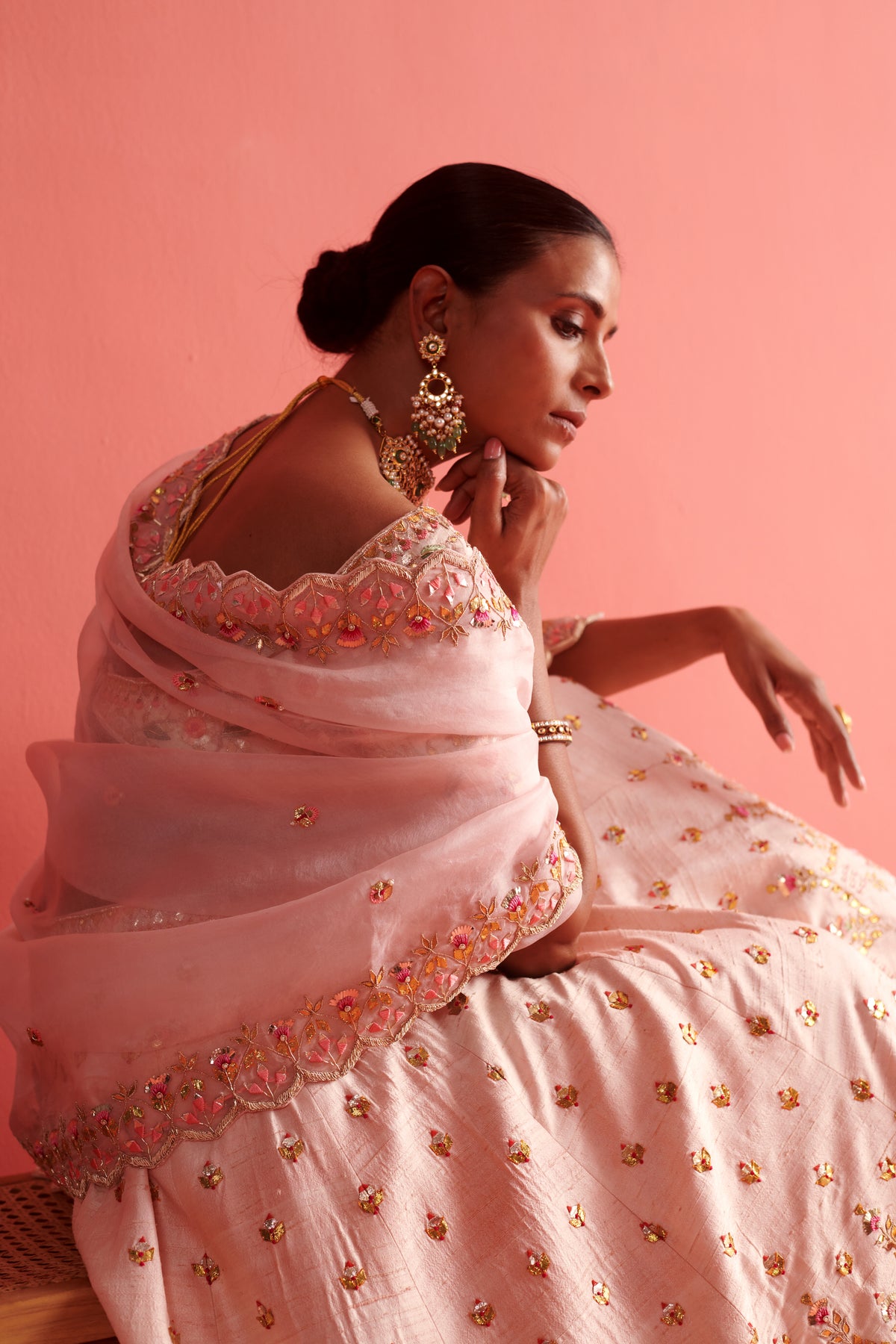 Powder Pink Organza Dupatta