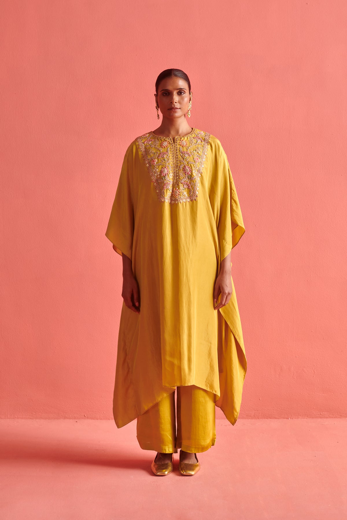 Mustard Yellow Embroidered Kurta Set