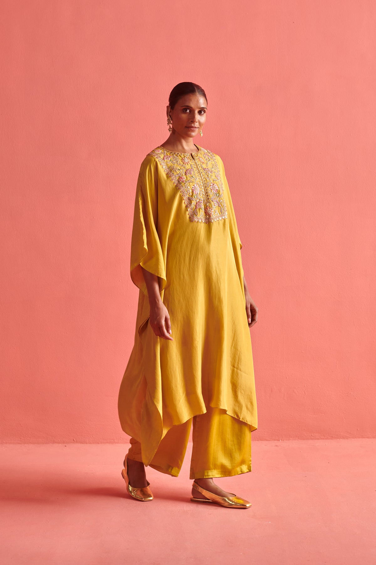 Mustard Yellow Embroidered Kurta Set