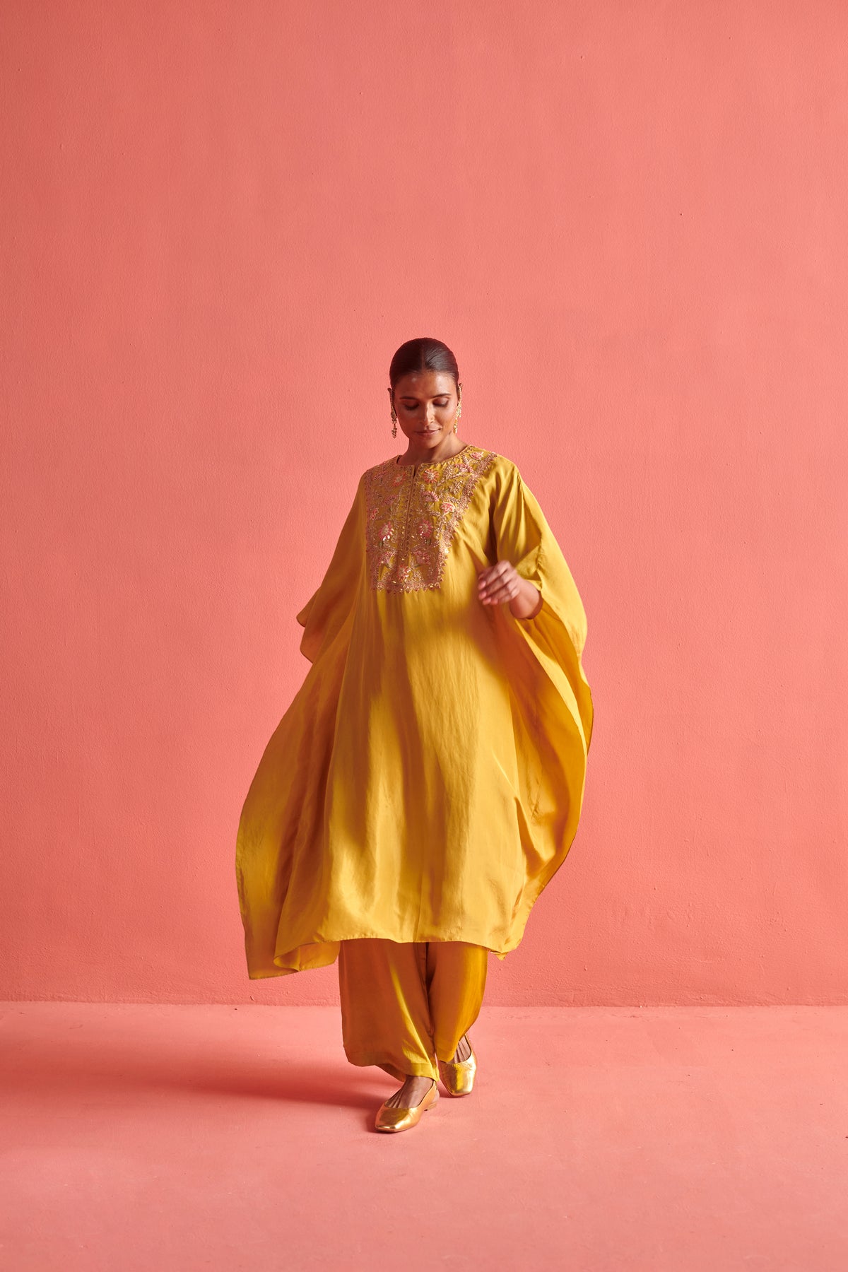 Mustard Yellow Embroidered Kurta Set