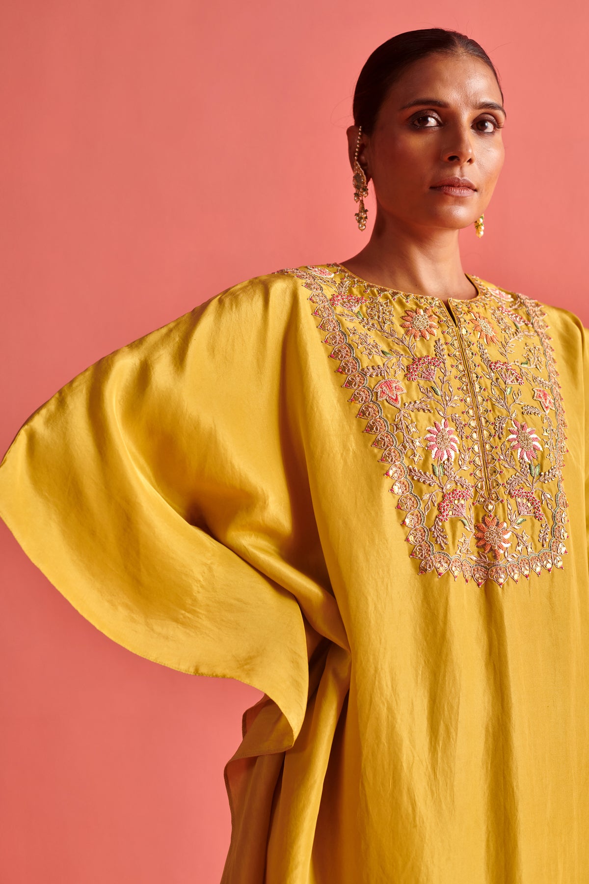 Mustard Yellow Embroidered Kurta Set