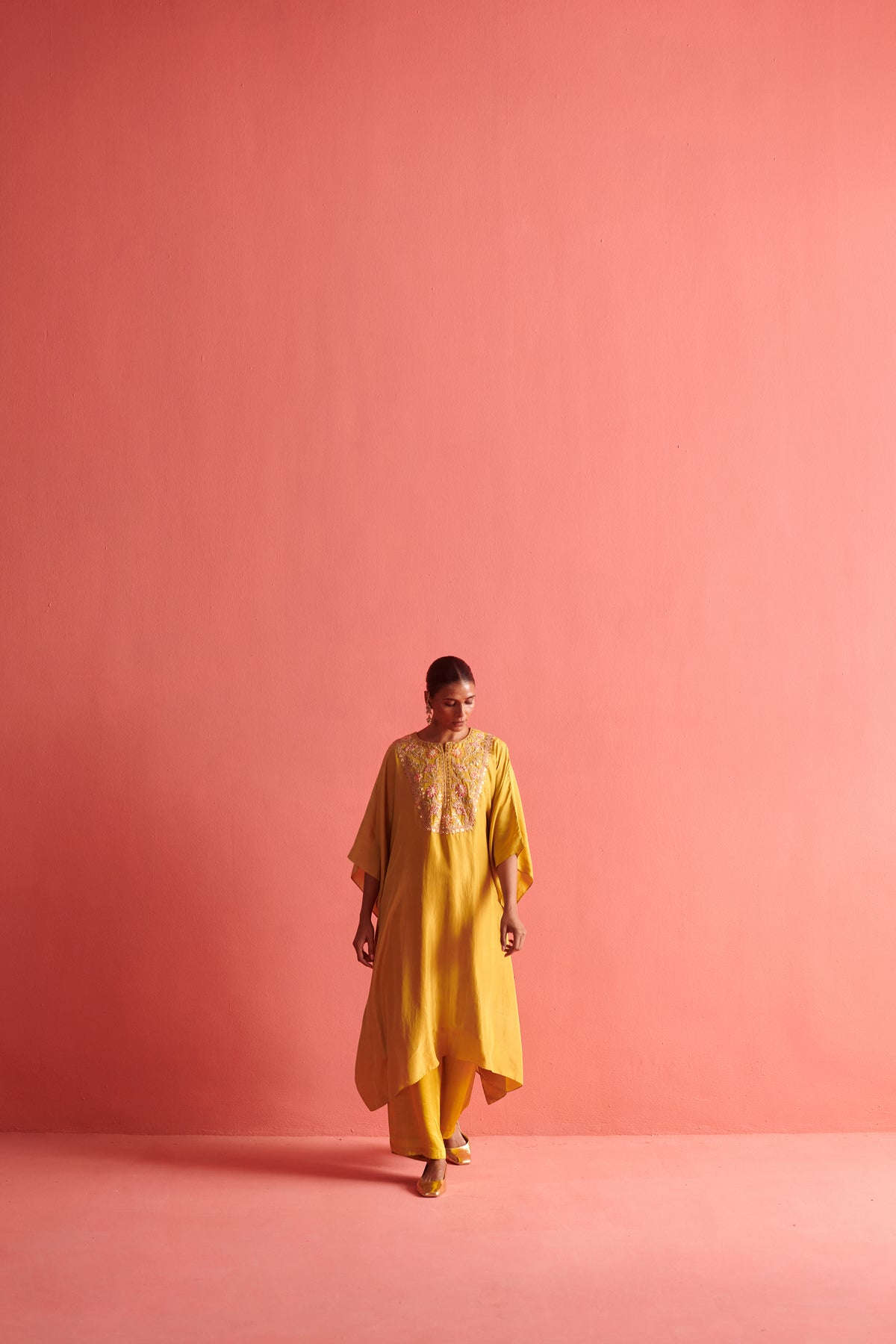 Mustard Yellow Embroidered Kurta Set