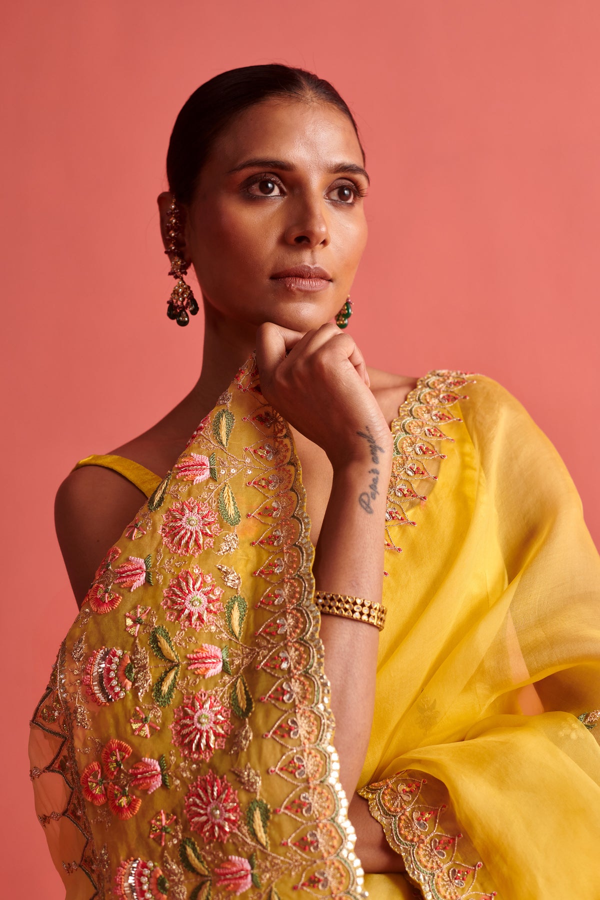 Yellow Embroidered Saree Set
