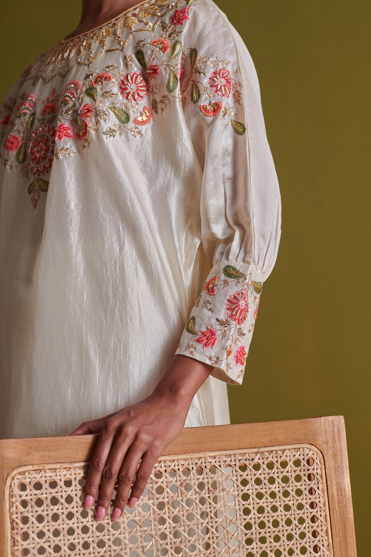 Ivory Kora Silk Kurta Set