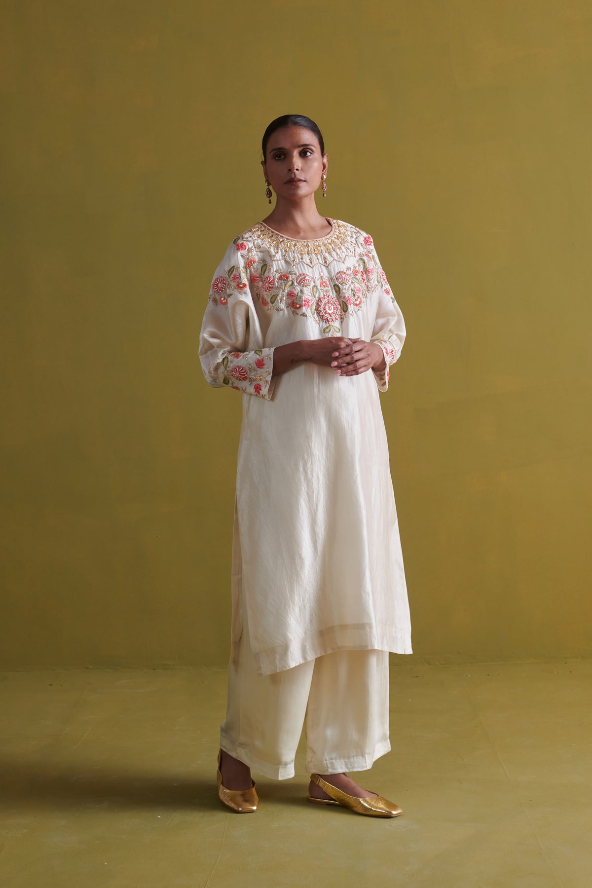 Ivory Kora Silk Kurta Set