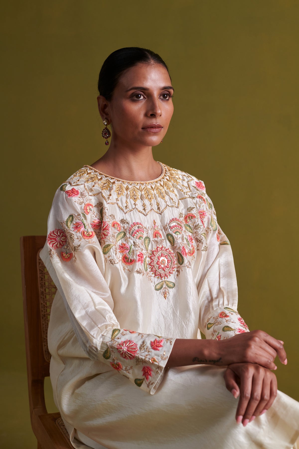 Ivory Kora Silk Kurta Set