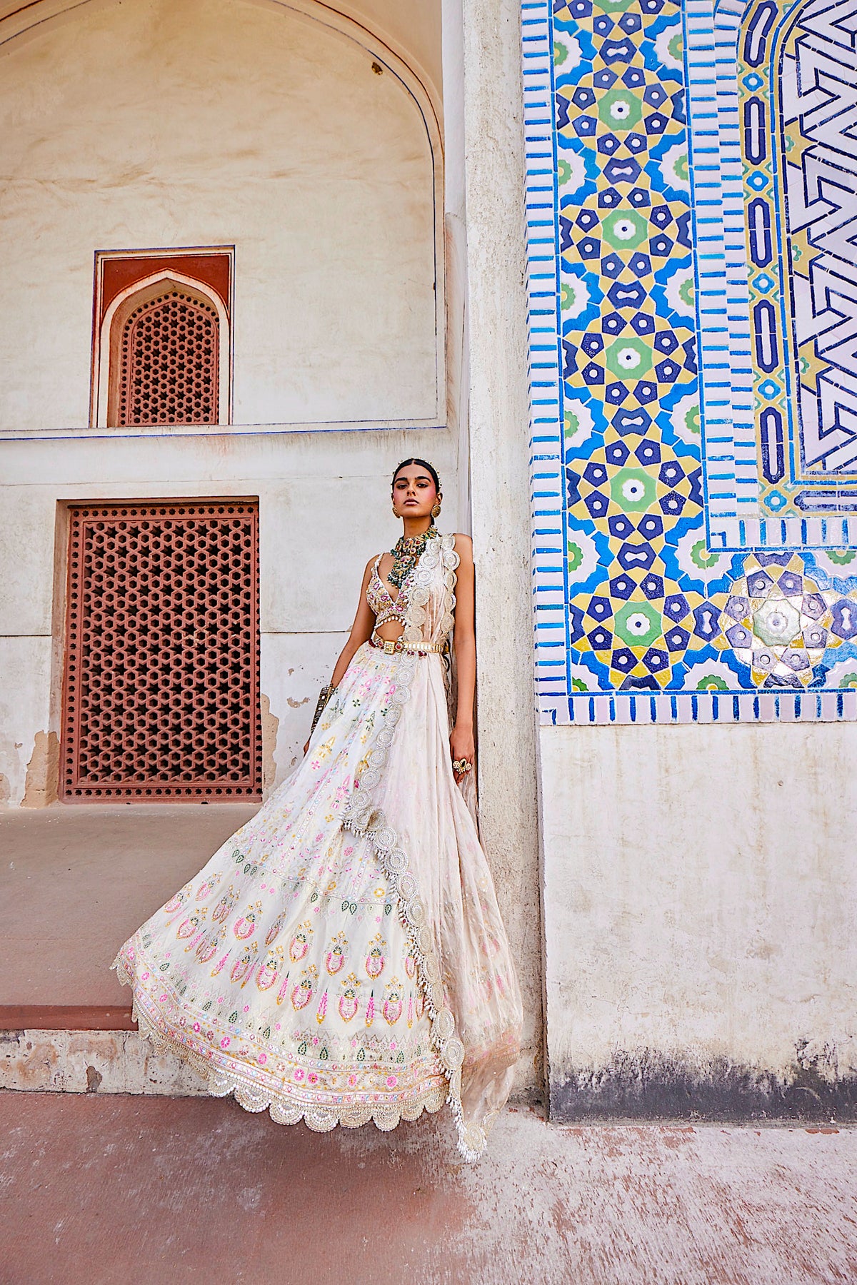 Ivory Chanderi Banarasi Lehenga Set