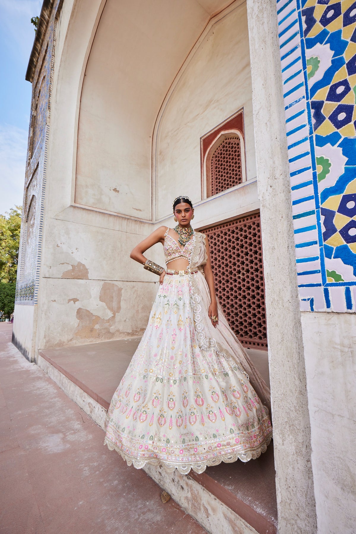 Ivory Chanderi Banarasi Lehenga Set