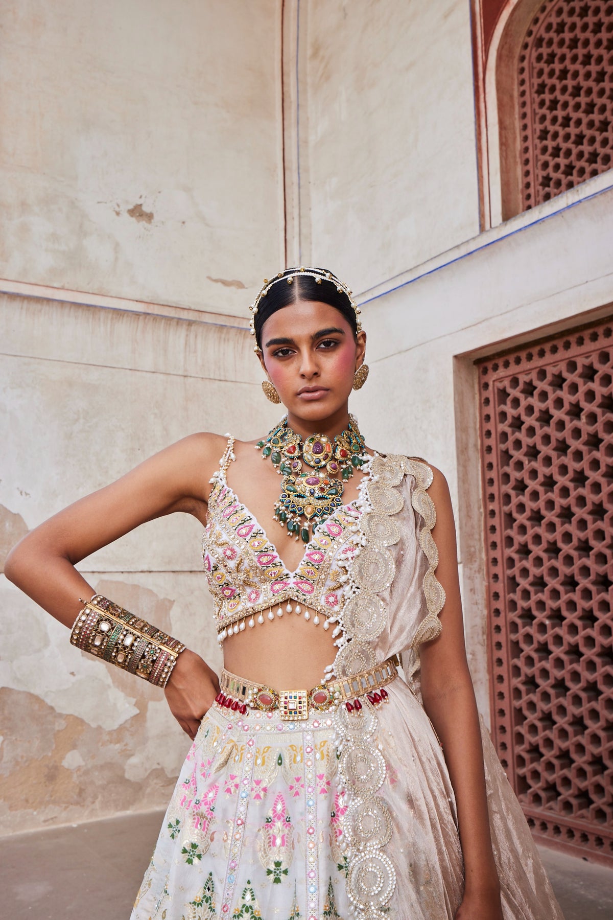 Ivory Chanderi Banarasi Lehenga Set