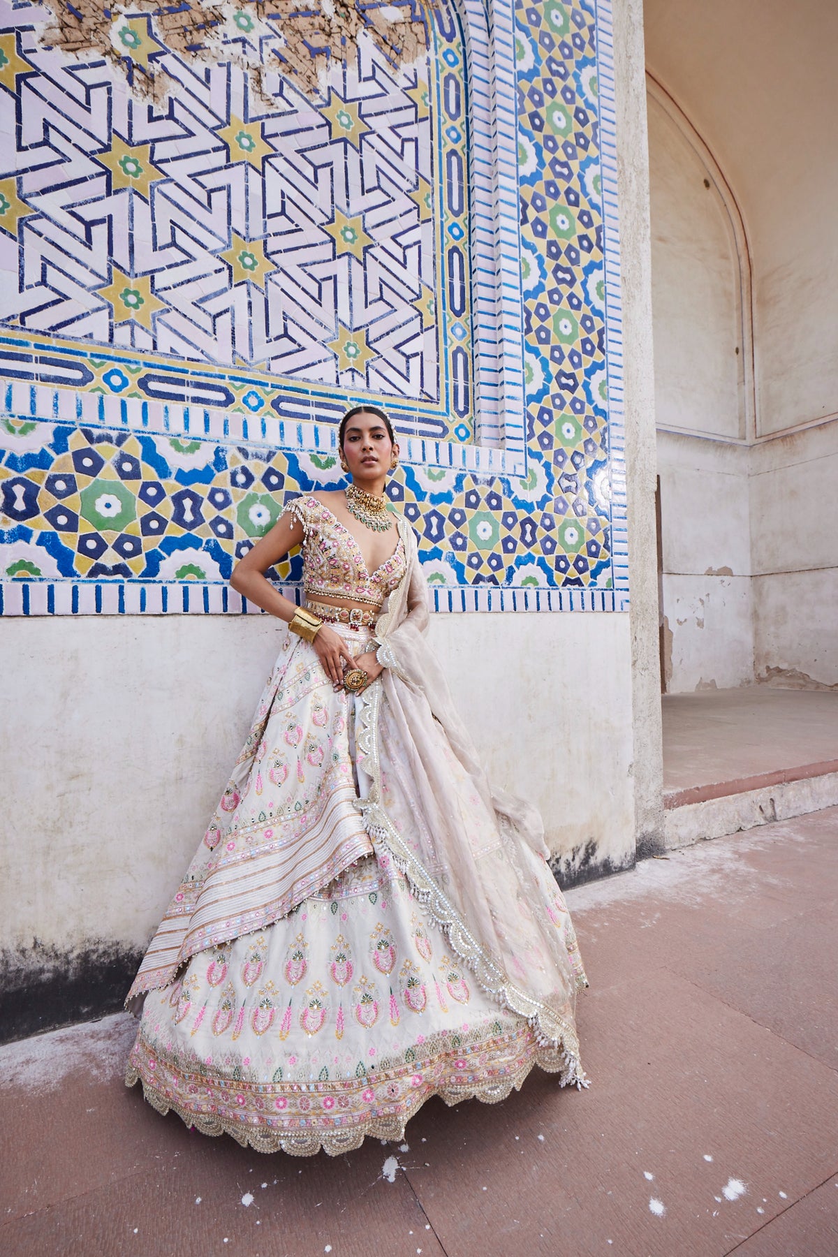 Chanderi Banarasi Ivory Lehenga Set