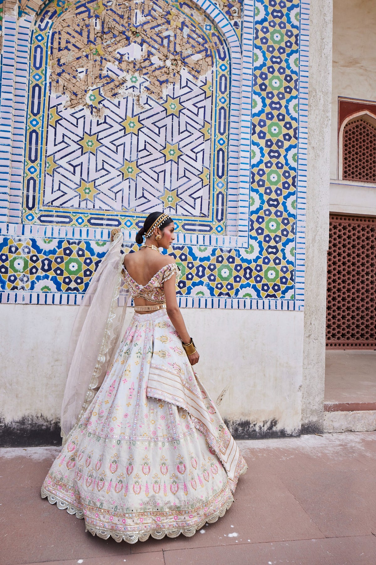 Chanderi Banarasi Ivory Lehenga Set