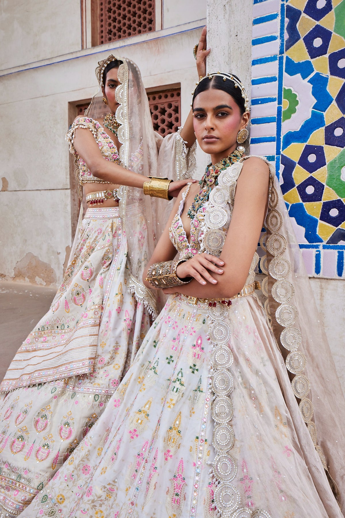 Chanderi Banarasi Ivory Lehenga Set