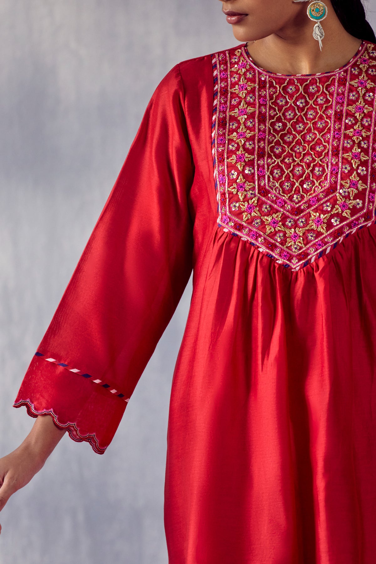 Gulnaar Red Kurta Set