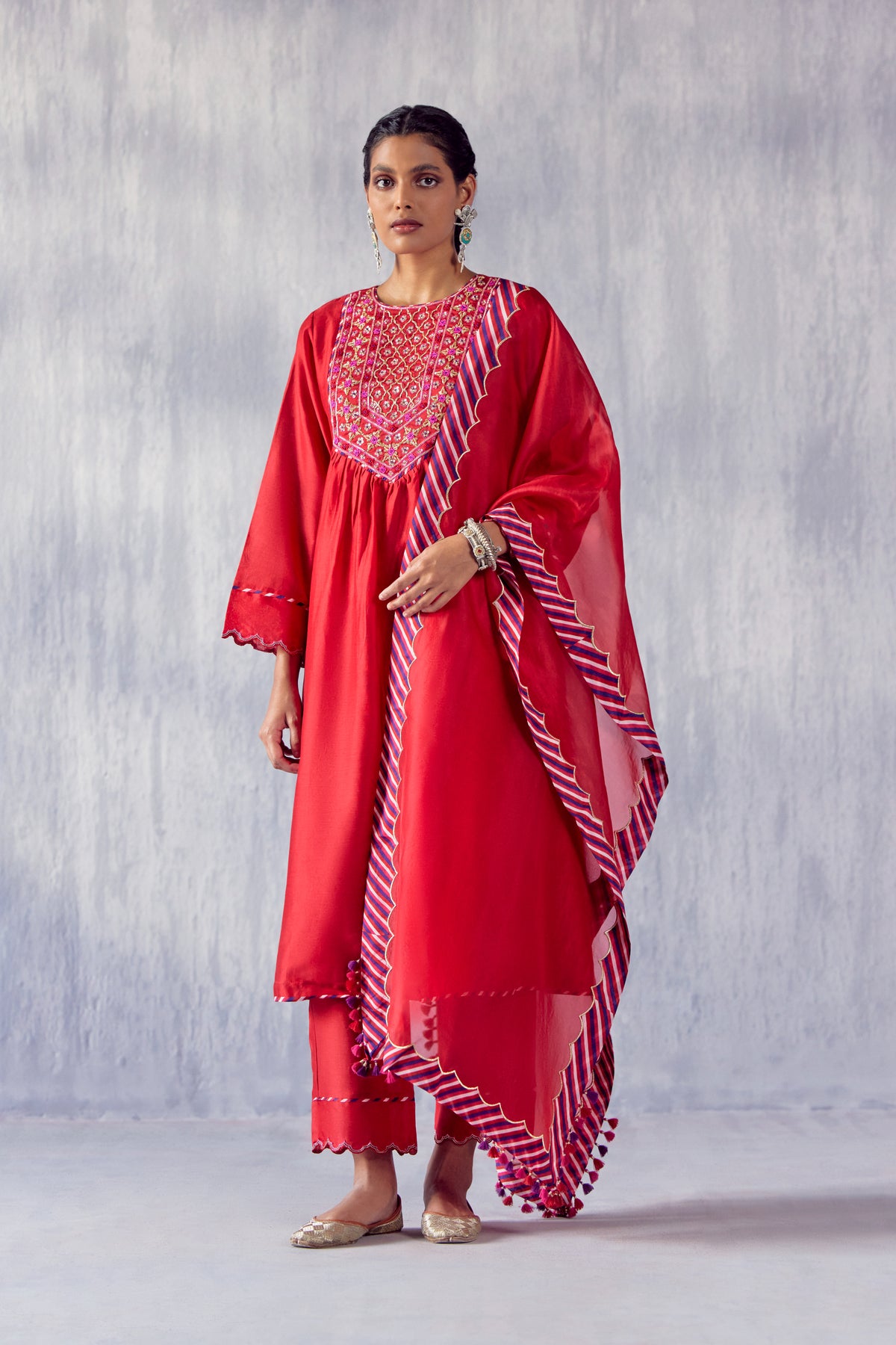 Gulnaar Red Kurta Set