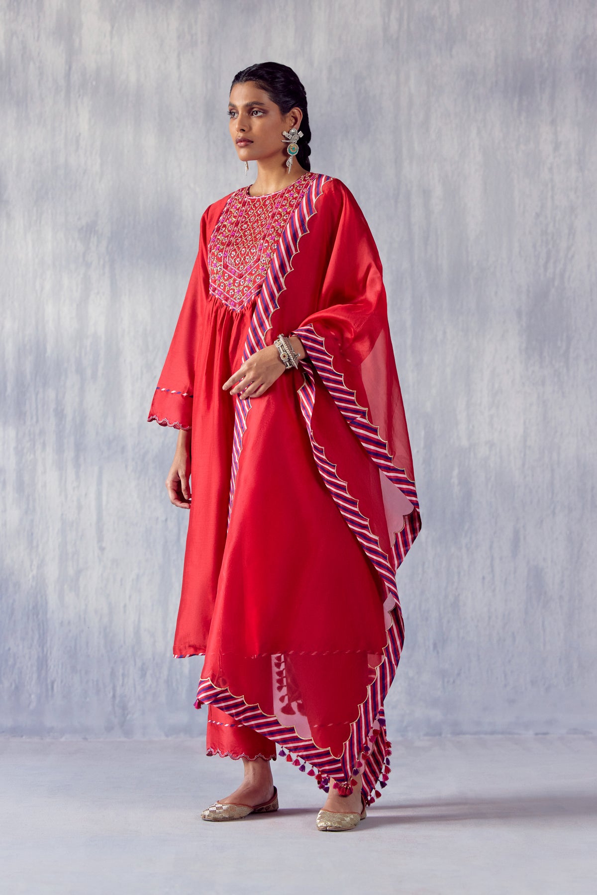 Gulnaar Red Kurta Set