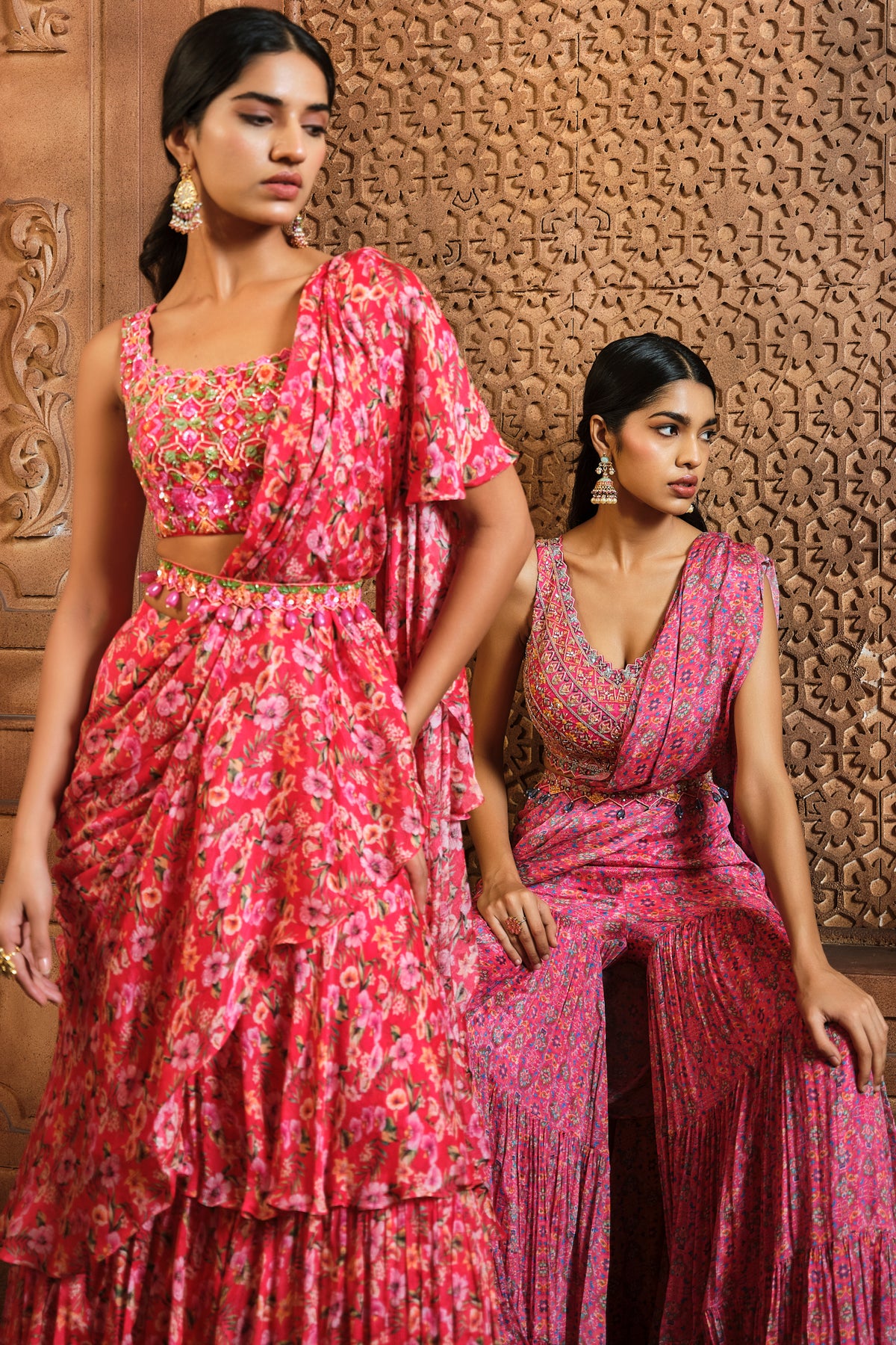 Pink Persian Printed Draped Sharara Set