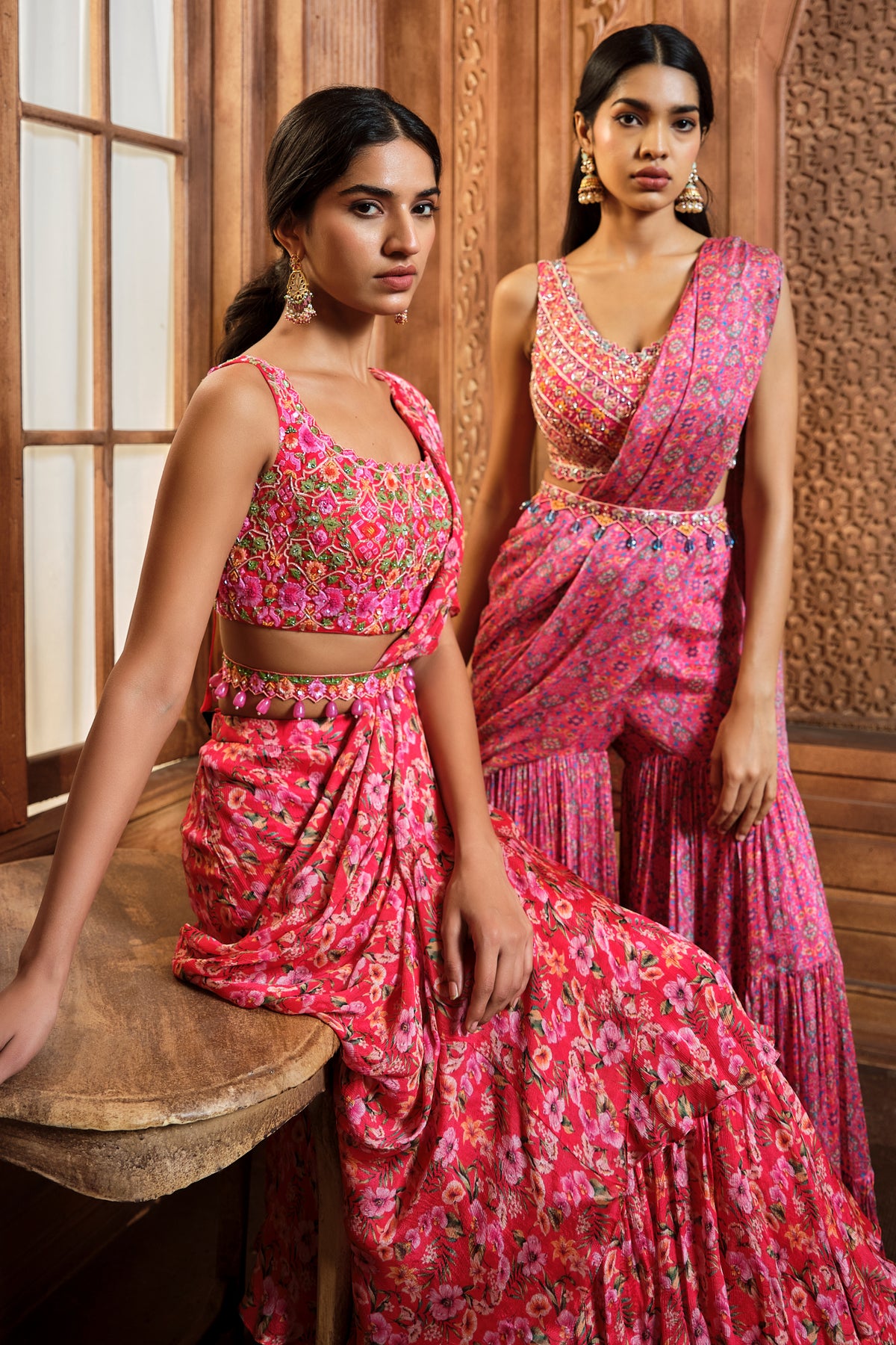 Pink Persian Printed Draped Sharara Set